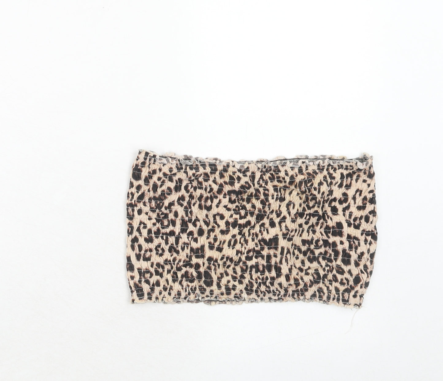 Topshop Womens Brown Animal Print Cotton Cropped Tank Size 16 Square Neck - Bandeau Leopard Print