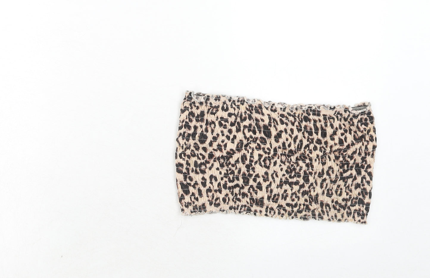 Topshop Womens Brown Animal Print Cotton Cropped Tank Size 16 Square Neck - Bandeau Leopard Print