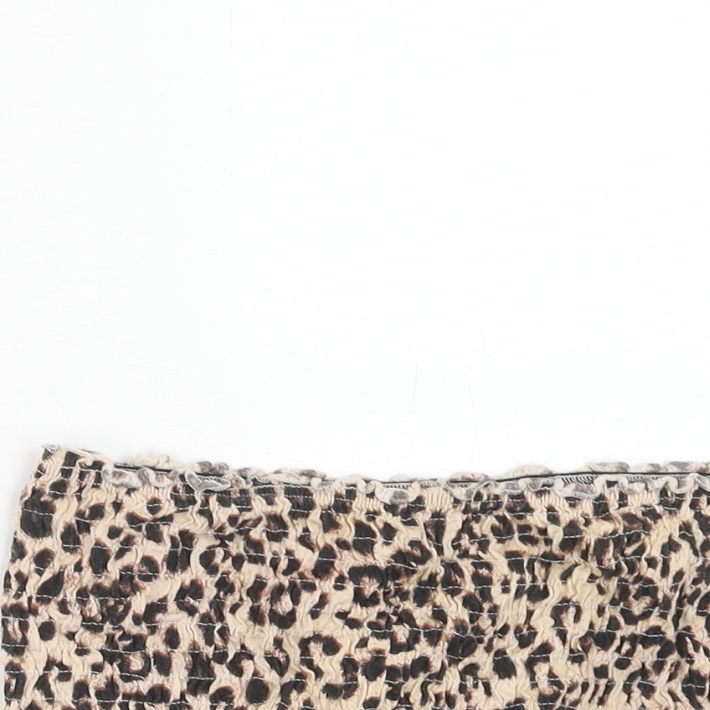 Topshop Womens Brown Animal Print Cotton Cropped Tank Size 16 Square Neck - Bandeau Leopard Print
