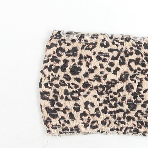 Topshop Womens Brown Animal Print Cotton Cropped Tank Size 16 Square Neck - Bandeau Leopard Print