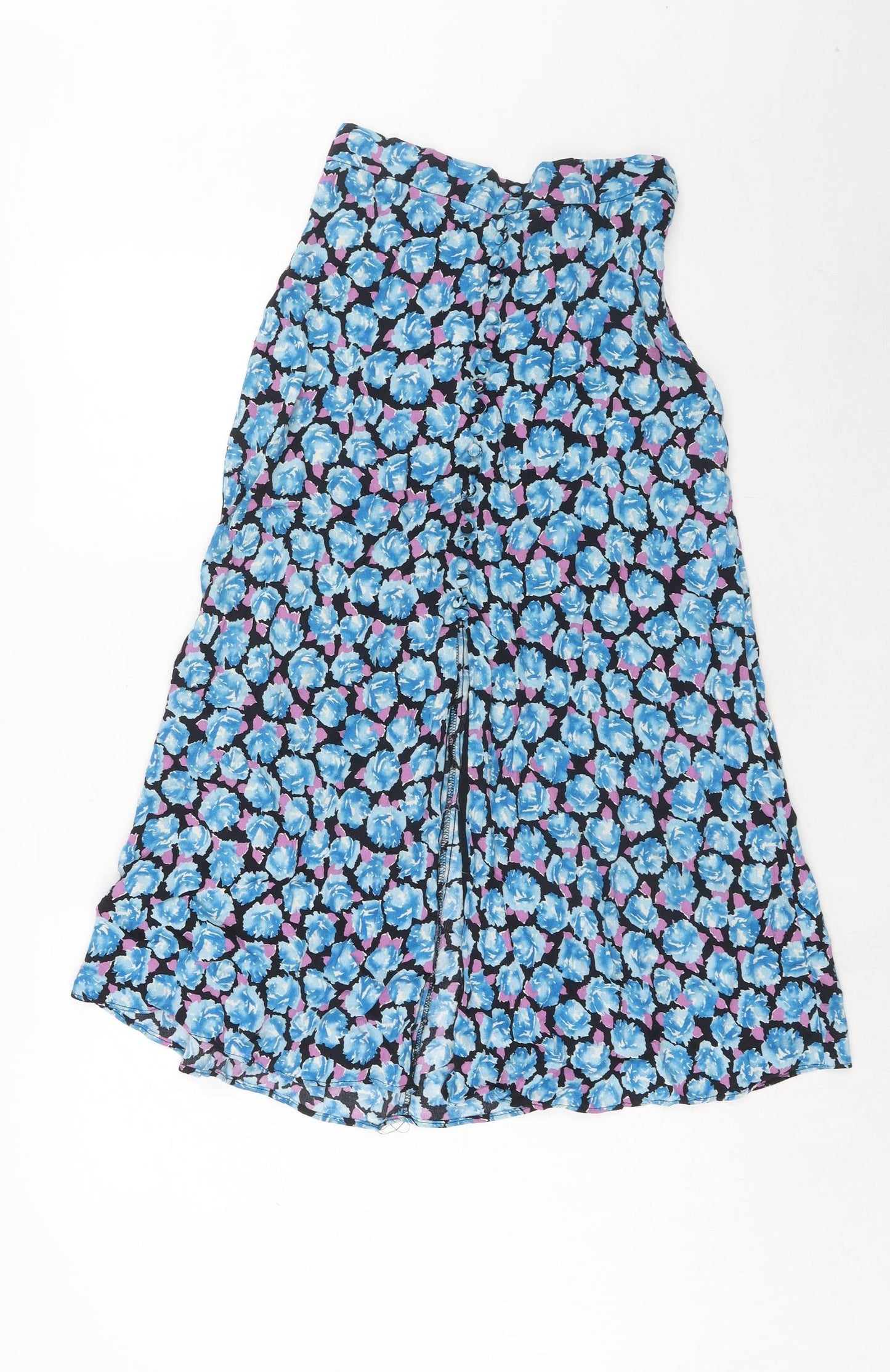 Zara Womens Blue Geometric Viscose Peasant Skirt Size S Zip
