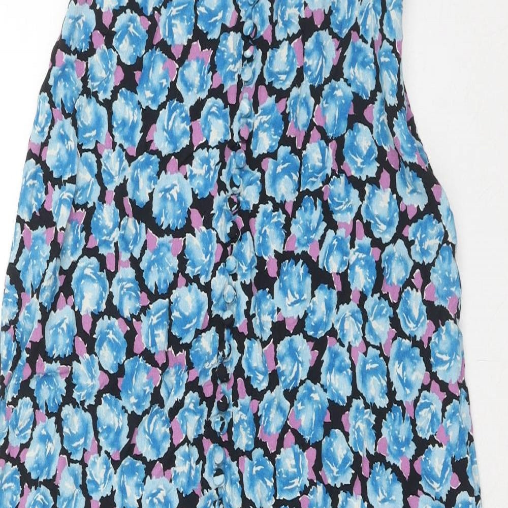 Zara Womens Blue Geometric Viscose Peasant Skirt Size S Zip