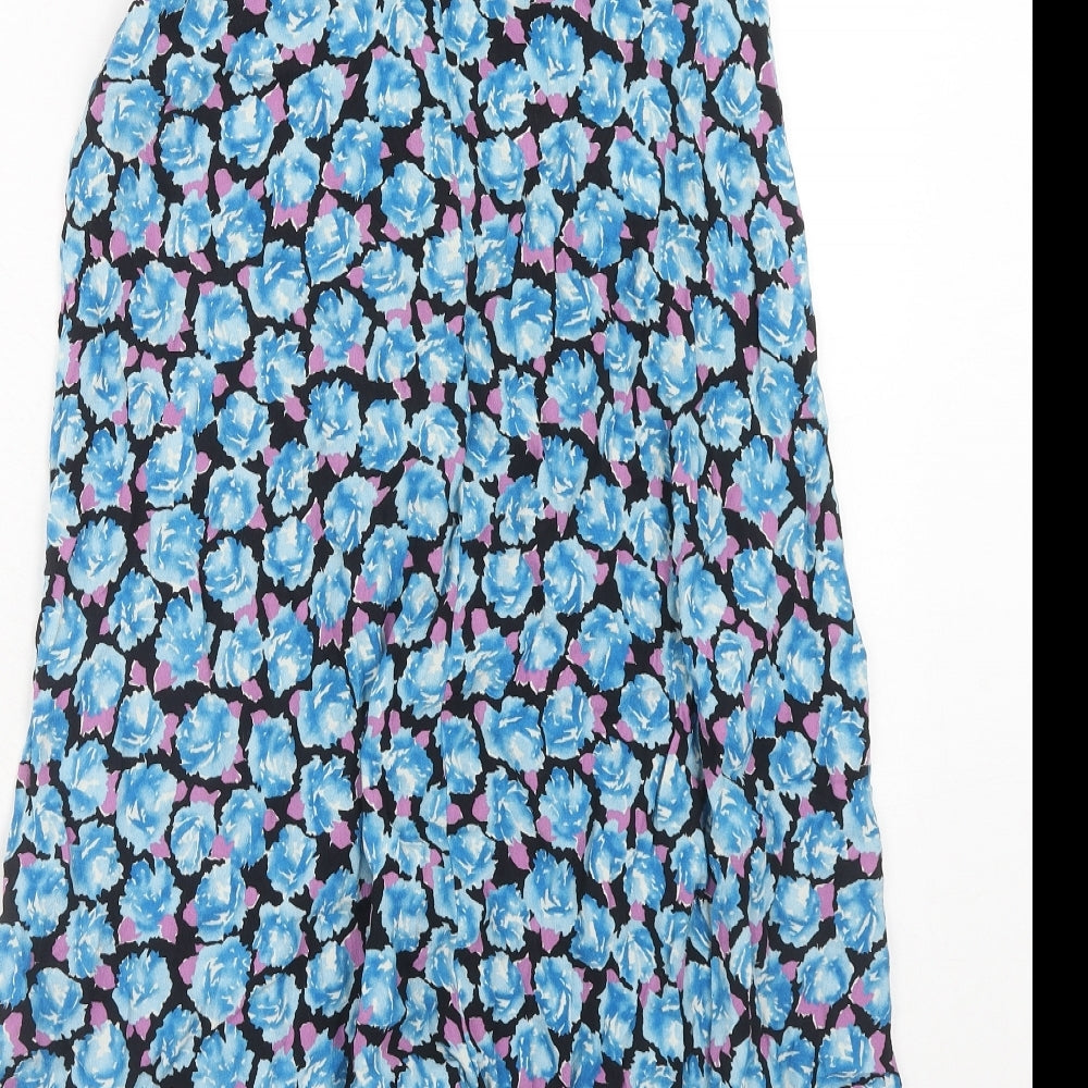 Zara Womens Blue Geometric Viscose Peasant Skirt Size S Zip