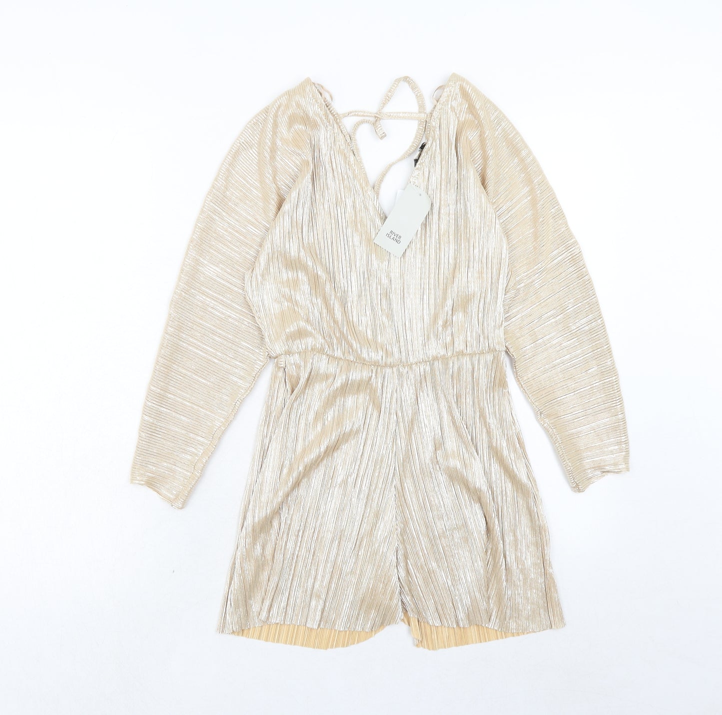 River Island Womens Gold Polyester Mini Size 4 V-Neck Tie