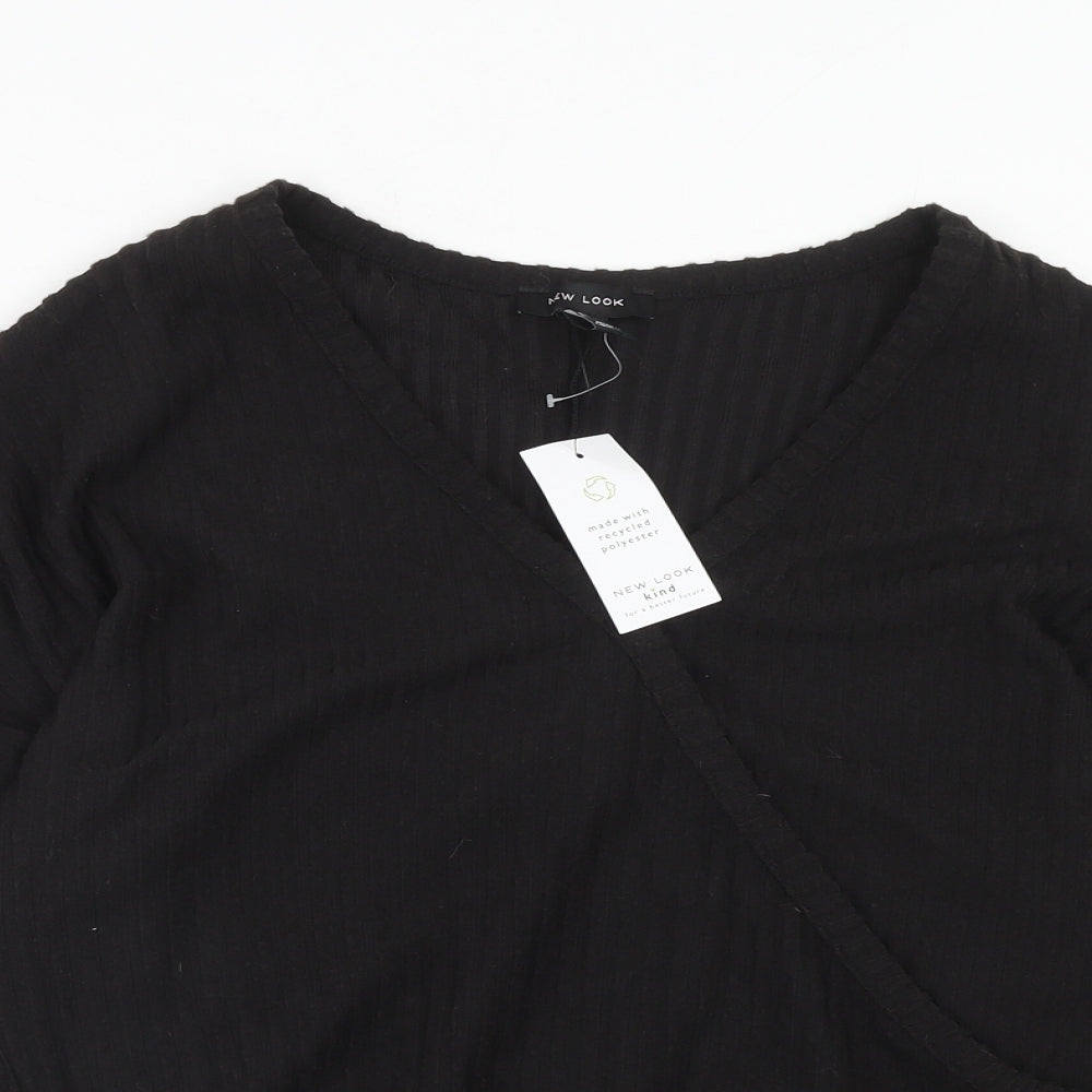 New Look Womens Black V-Neck Polyester Pullover Jumper Size M