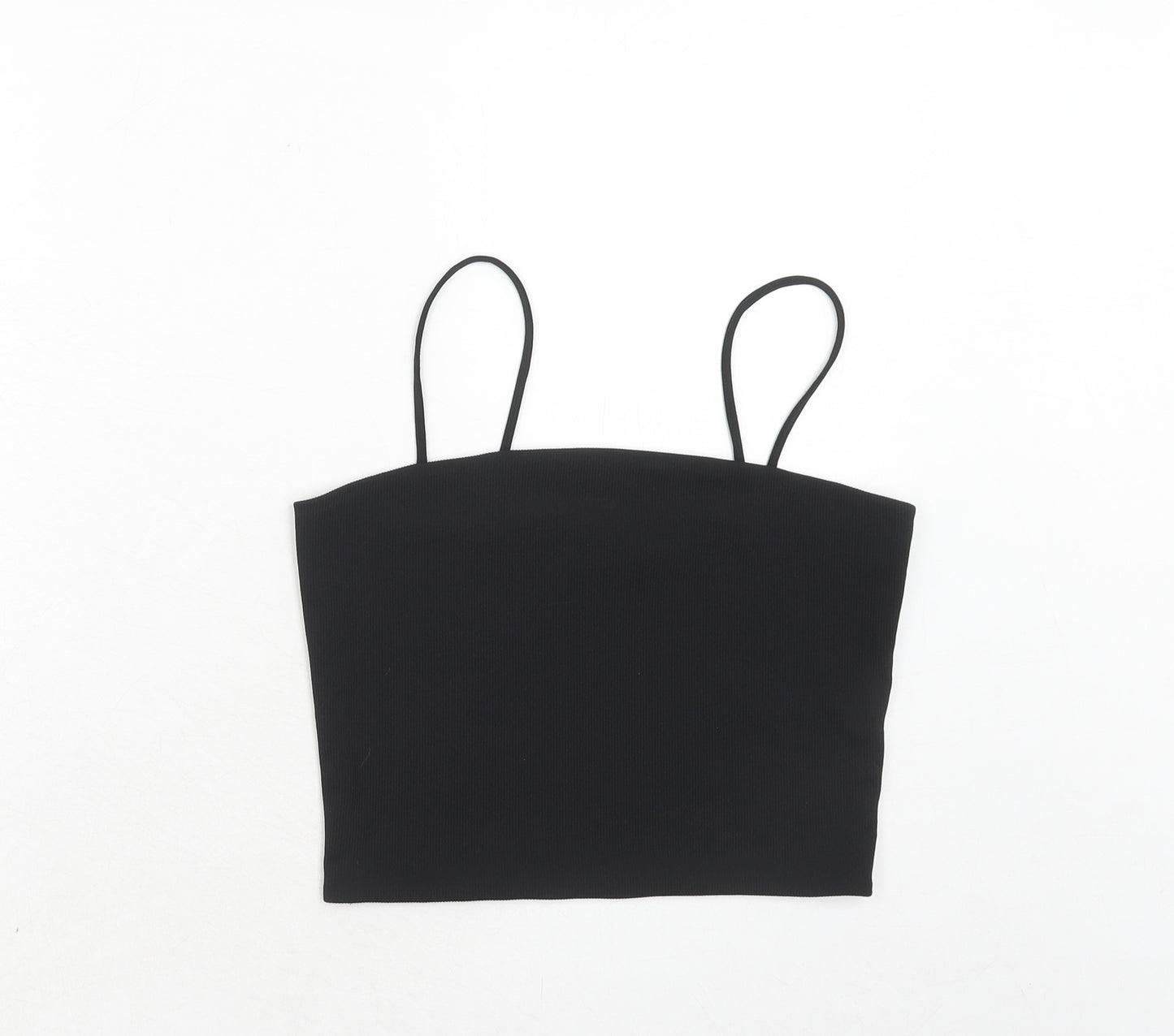 Monki Womens Black Polyester Cropped Tank Size M Square Neck - Ribbed