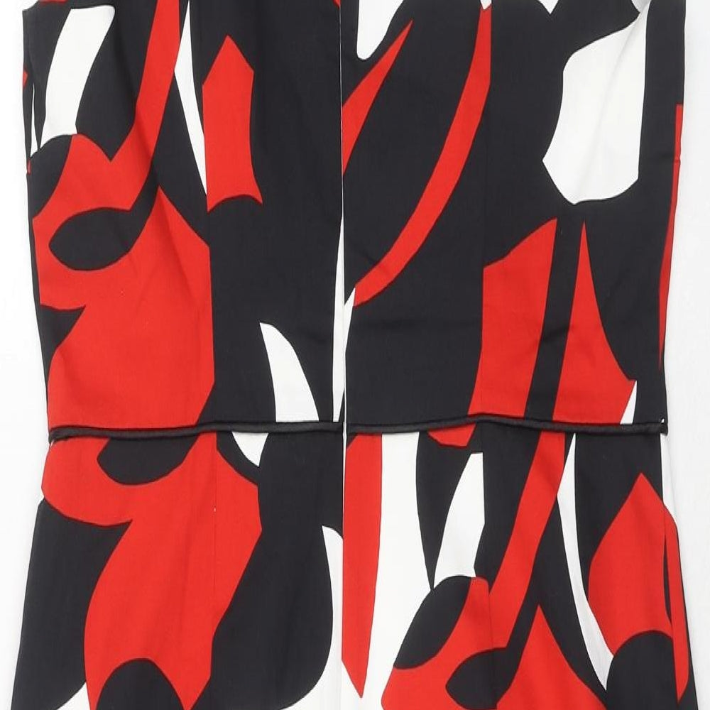 Debenhams Womens Red Geometric Cotton Shift Size 14 Square Neck Zip