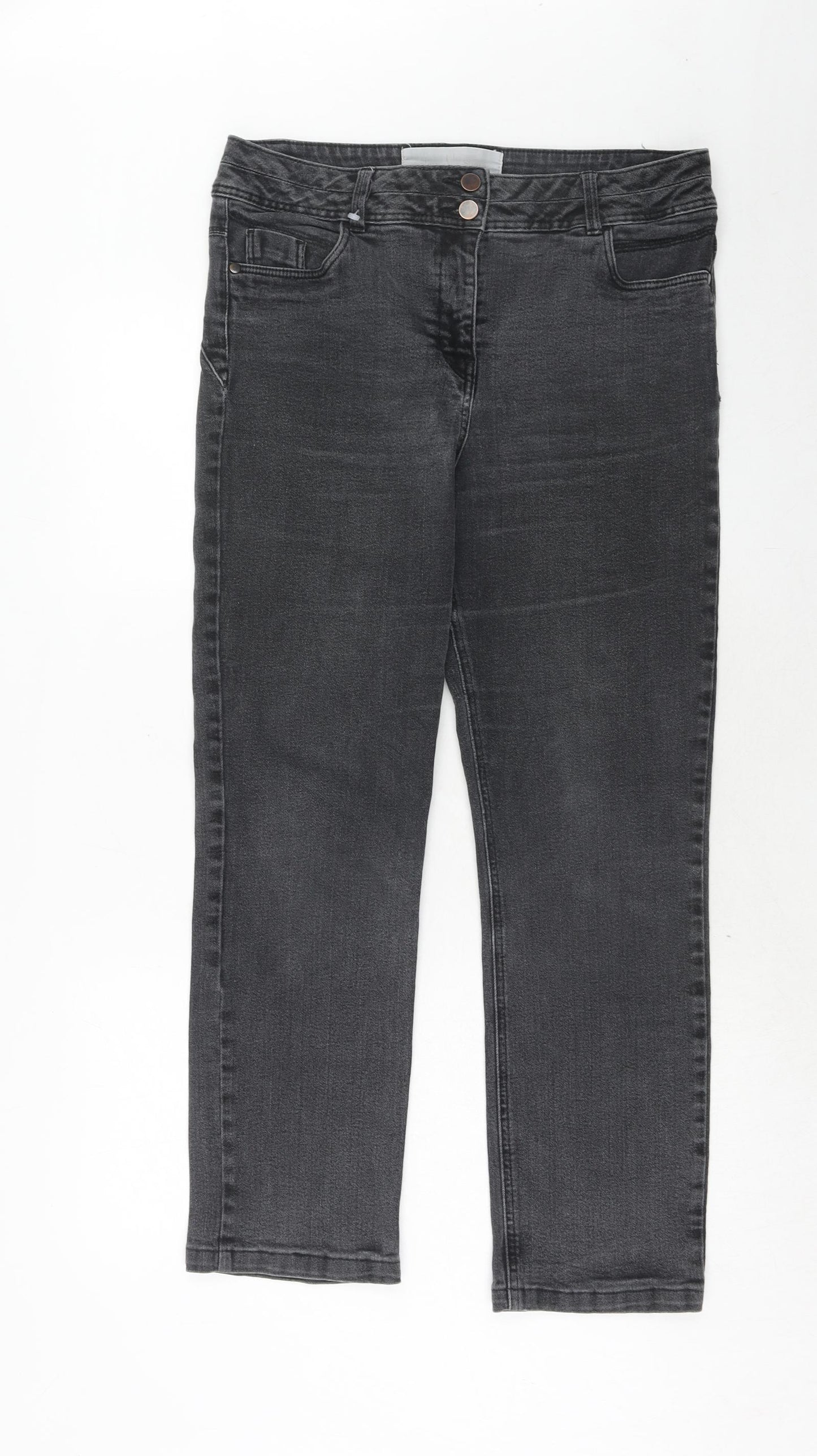 BHS Womens Grey Cotton Straight Jeans Size 16 Regular Zip