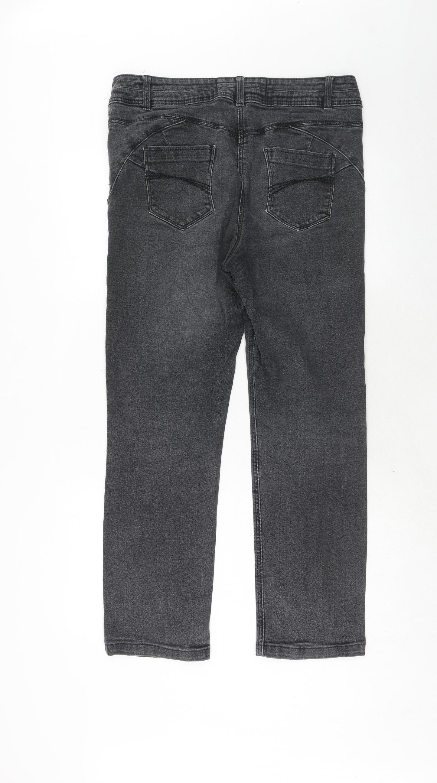 BHS Womens Grey Cotton Straight Jeans Size 16 Regular Zip