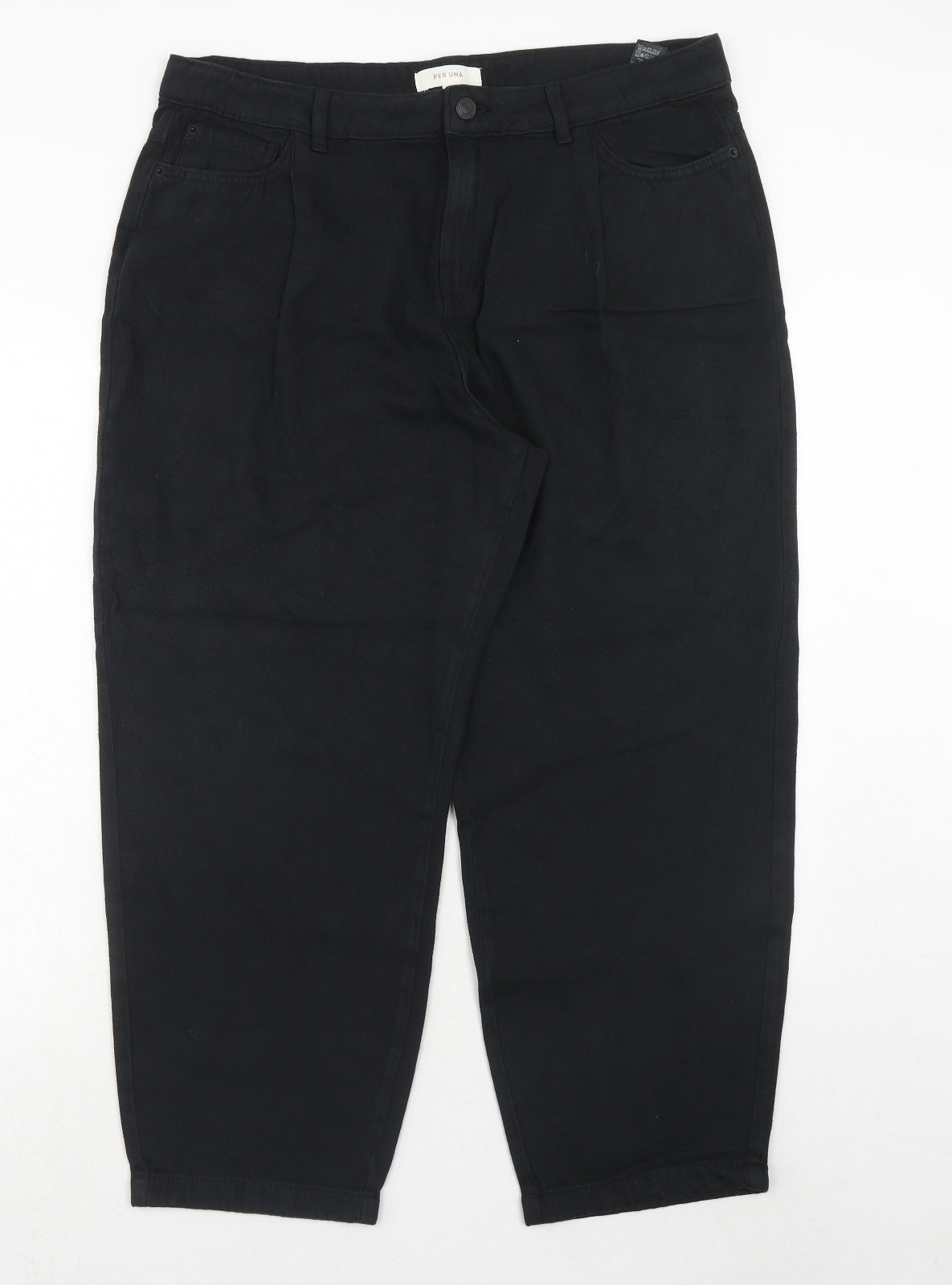 Per Una Womens Black Cotton Straight Jeans Size 18 Regular Zip