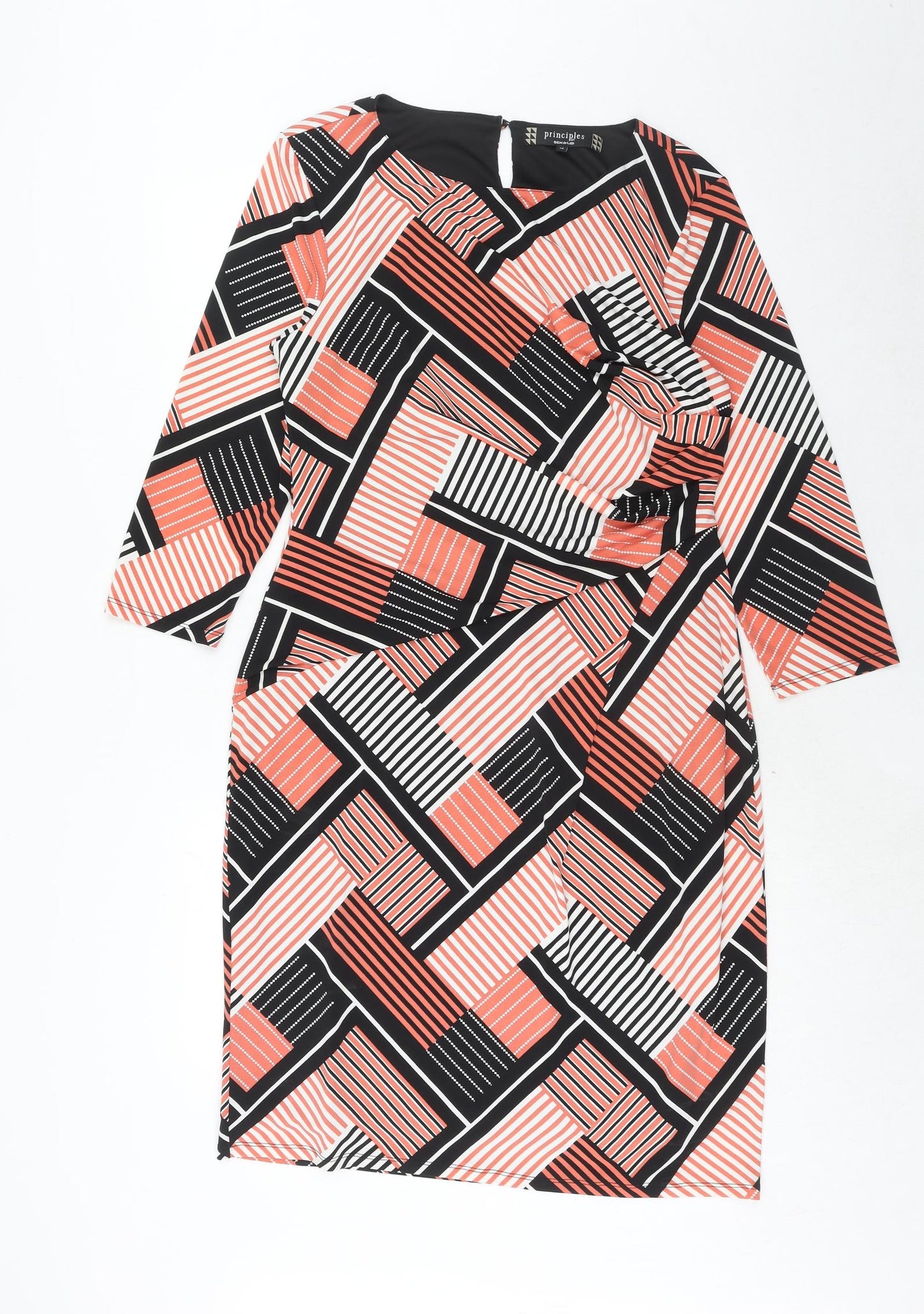 Principles Womens Orange Geometric Polyester A-Line Size 14 Round Neck Button