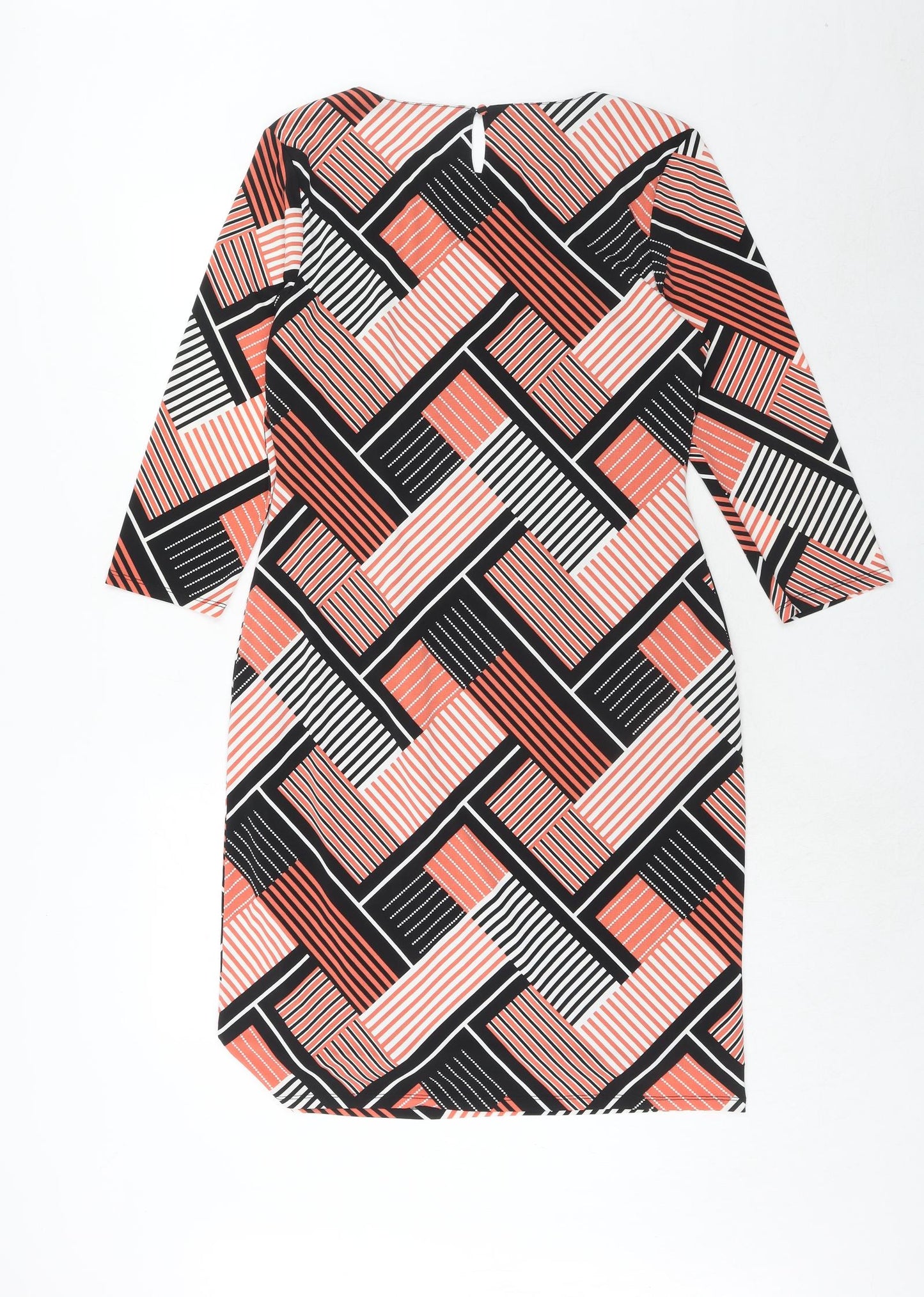 Principles Womens Orange Geometric Polyester A-Line Size 14 Round Neck Button
