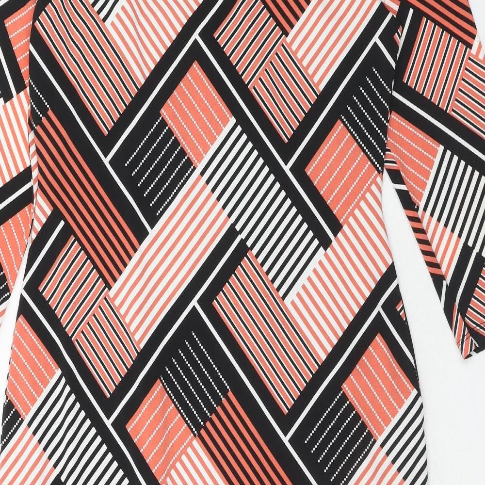 Principles Womens Orange Geometric Polyester A-Line Size 14 Round Neck Button