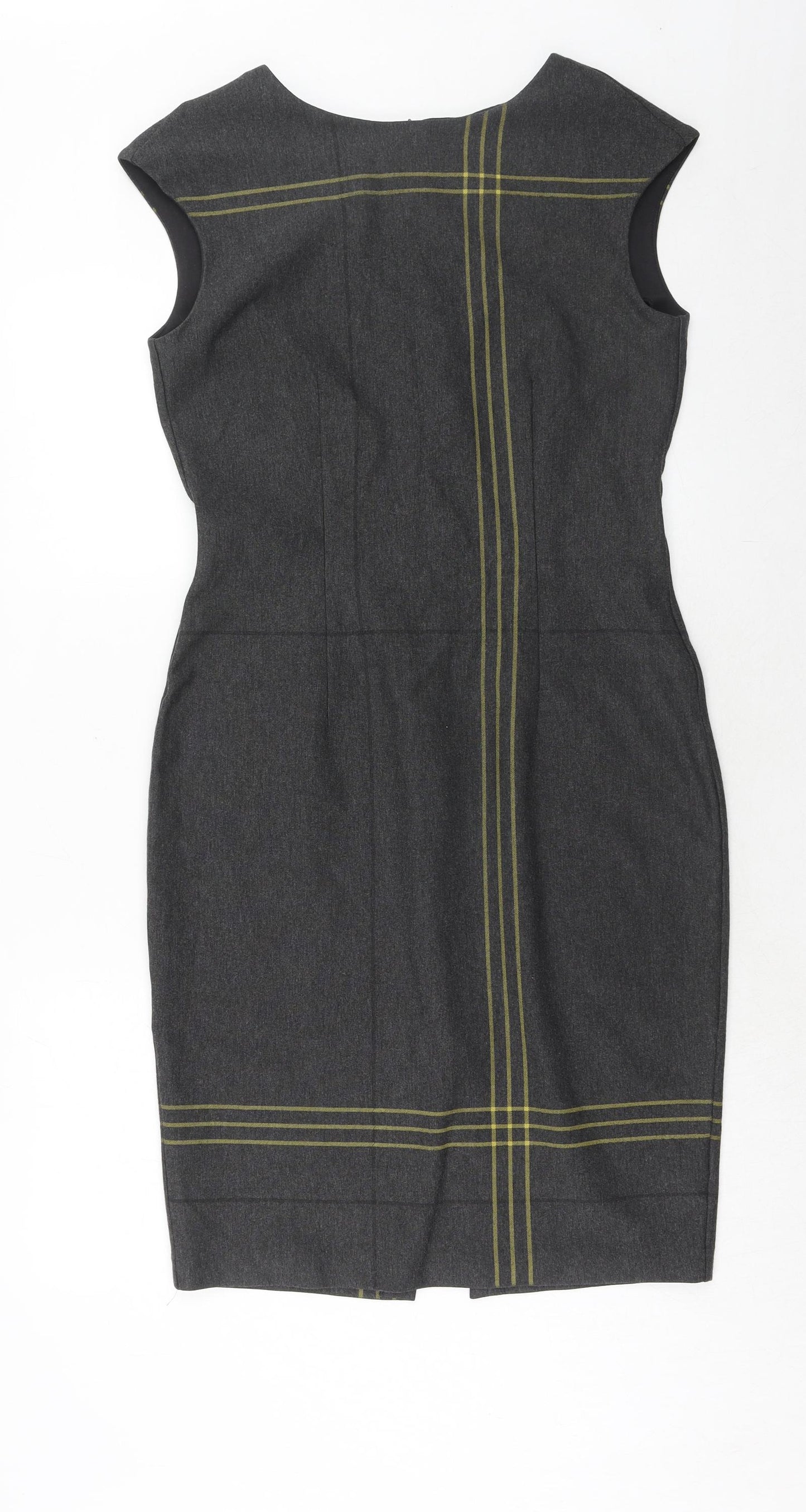 Marks and Spencer Womens Grey Striped Viscose A-Line Size 12 Round Neck Zip
