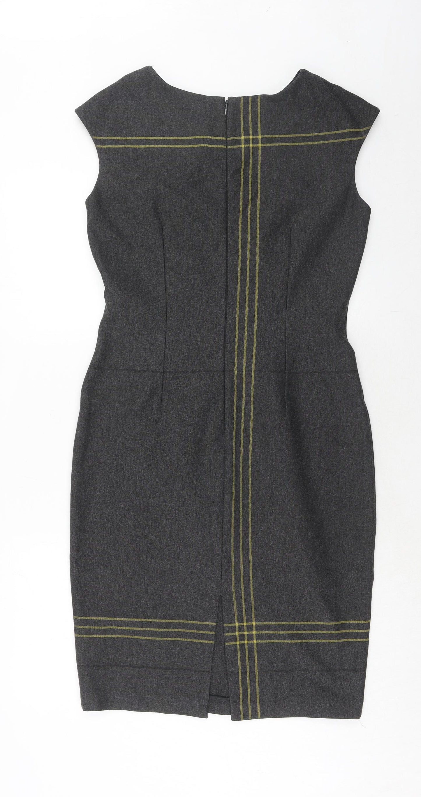 Marks and Spencer Womens Grey Striped Viscose A-Line Size 12 Round Neck Zip
