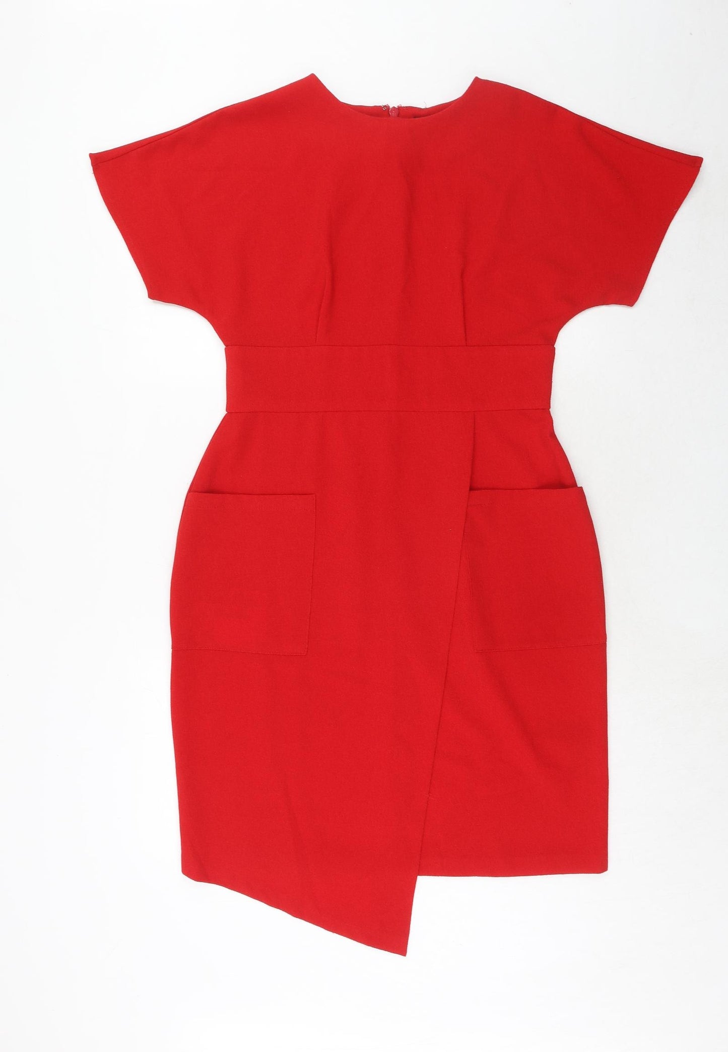 Miss Selfridge Womens Red Polyester A-Line Size 12 Round Neck Zip