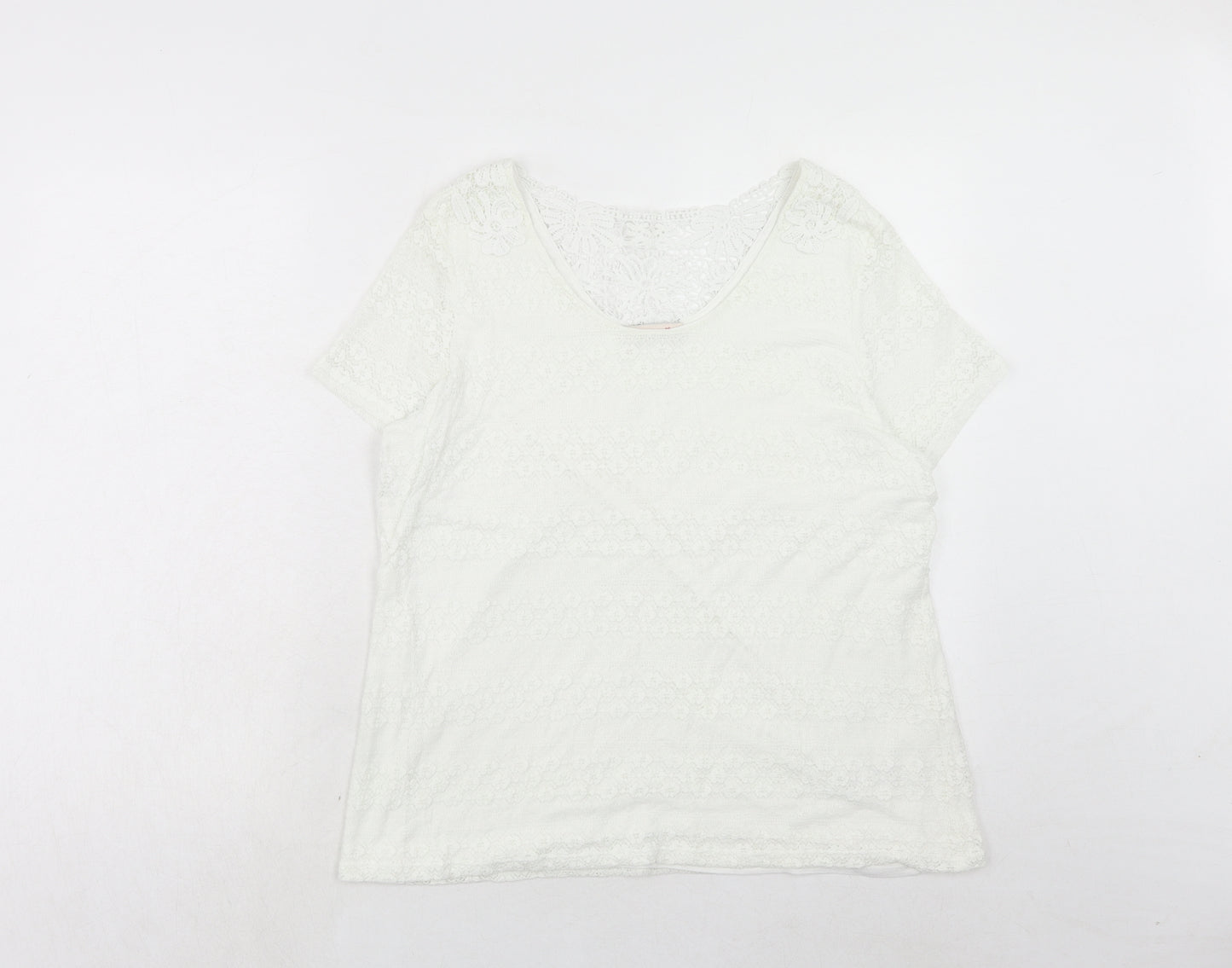 Per Una Womens White Polyamide Basic T-Shirt Size 18 Round Neck - Lace Details