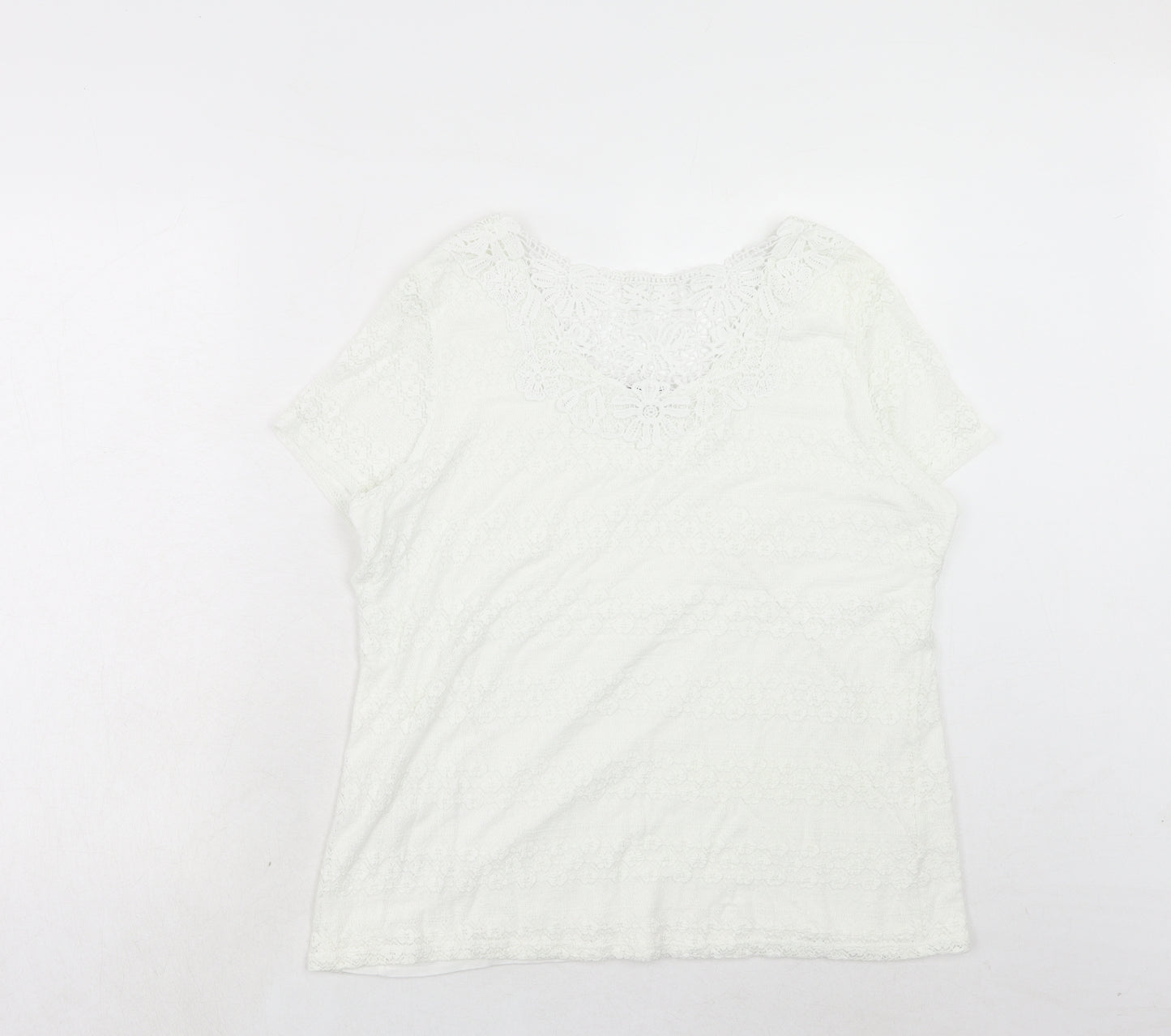 Per Una Womens White Polyamide Basic T-Shirt Size 18 Round Neck - Lace Details