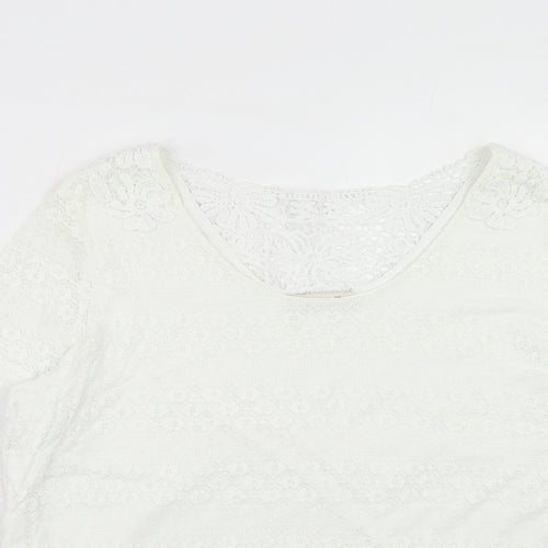 Per Una Womens White Polyamide Basic T-Shirt Size 18 Round Neck - Lace Details