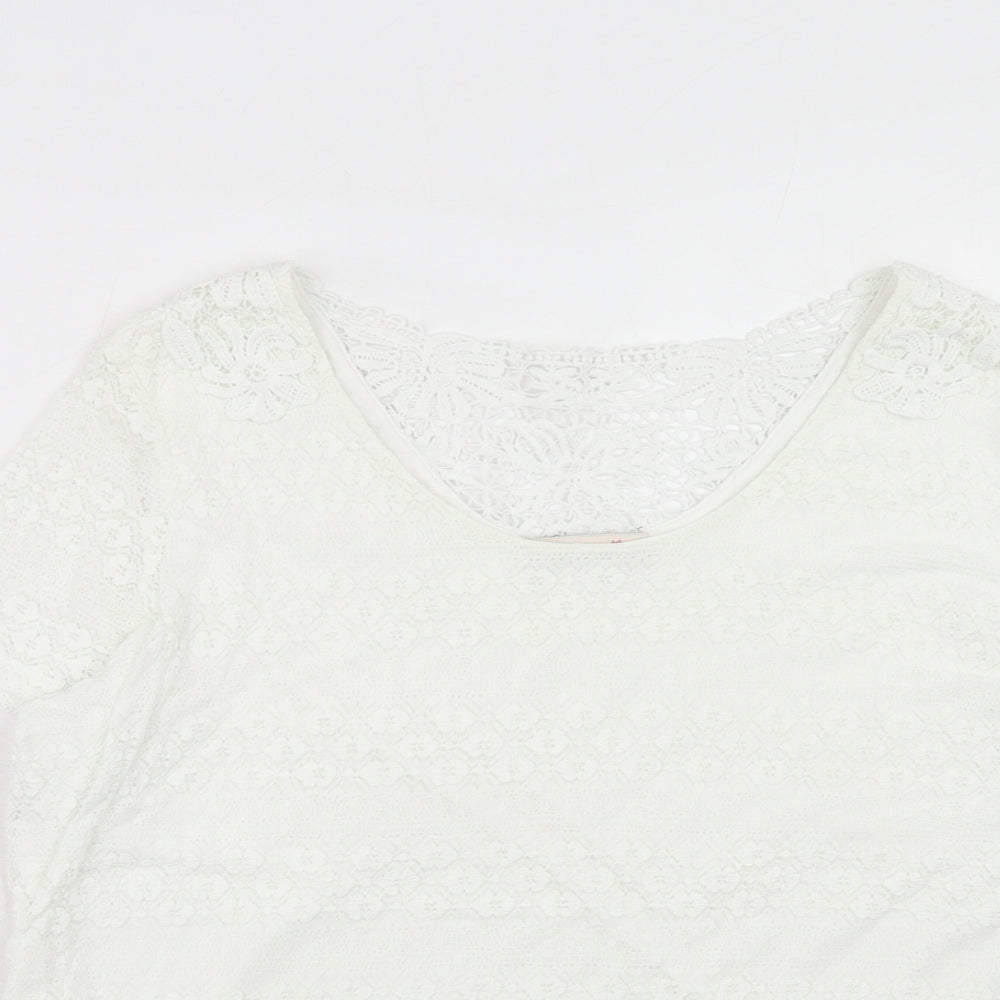 Per Una Womens White Polyamide Basic T-Shirt Size 18 Round Neck - Lace Details