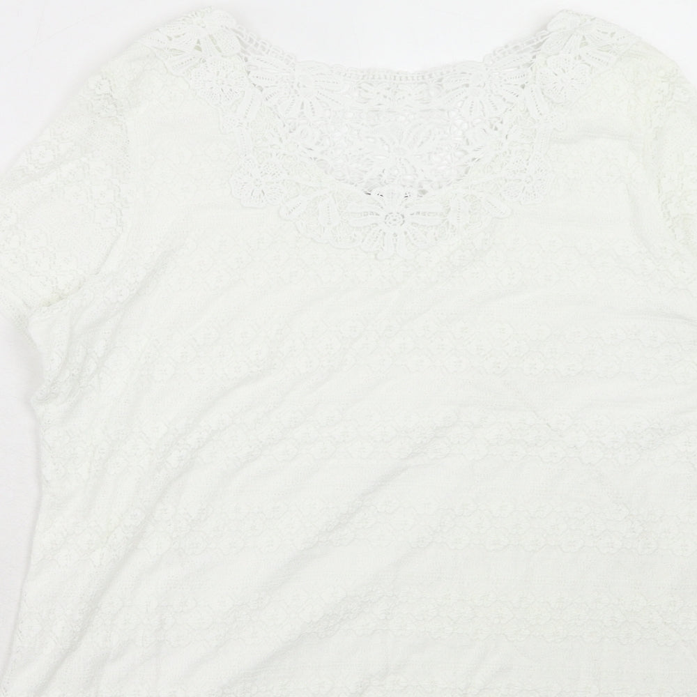 Per Una Womens White Polyamide Basic T-Shirt Size 18 Round Neck - Lace Details