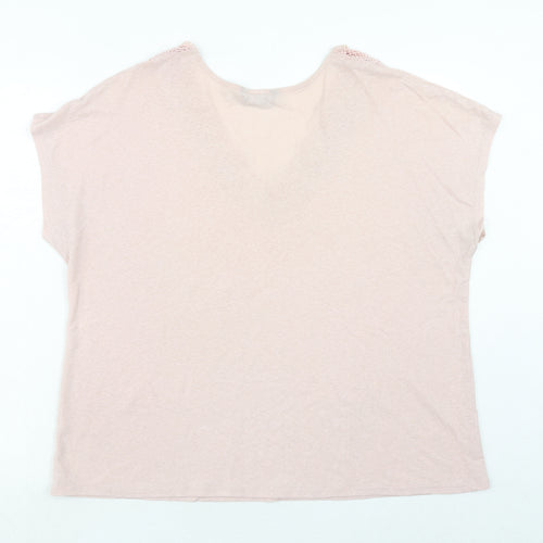 Marks and Spencer Womens Pink Polyester Basic T-Shirt Size 18 V-Neck - Lace Detail