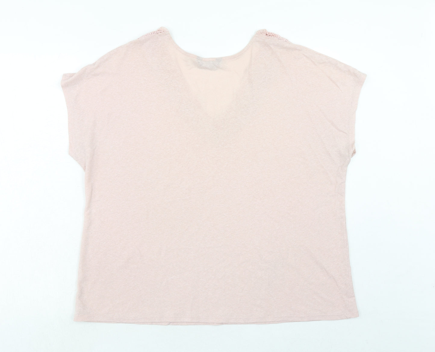 Marks and Spencer Womens Pink Polyester Basic T-Shirt Size 18 V-Neck - Lace Detail