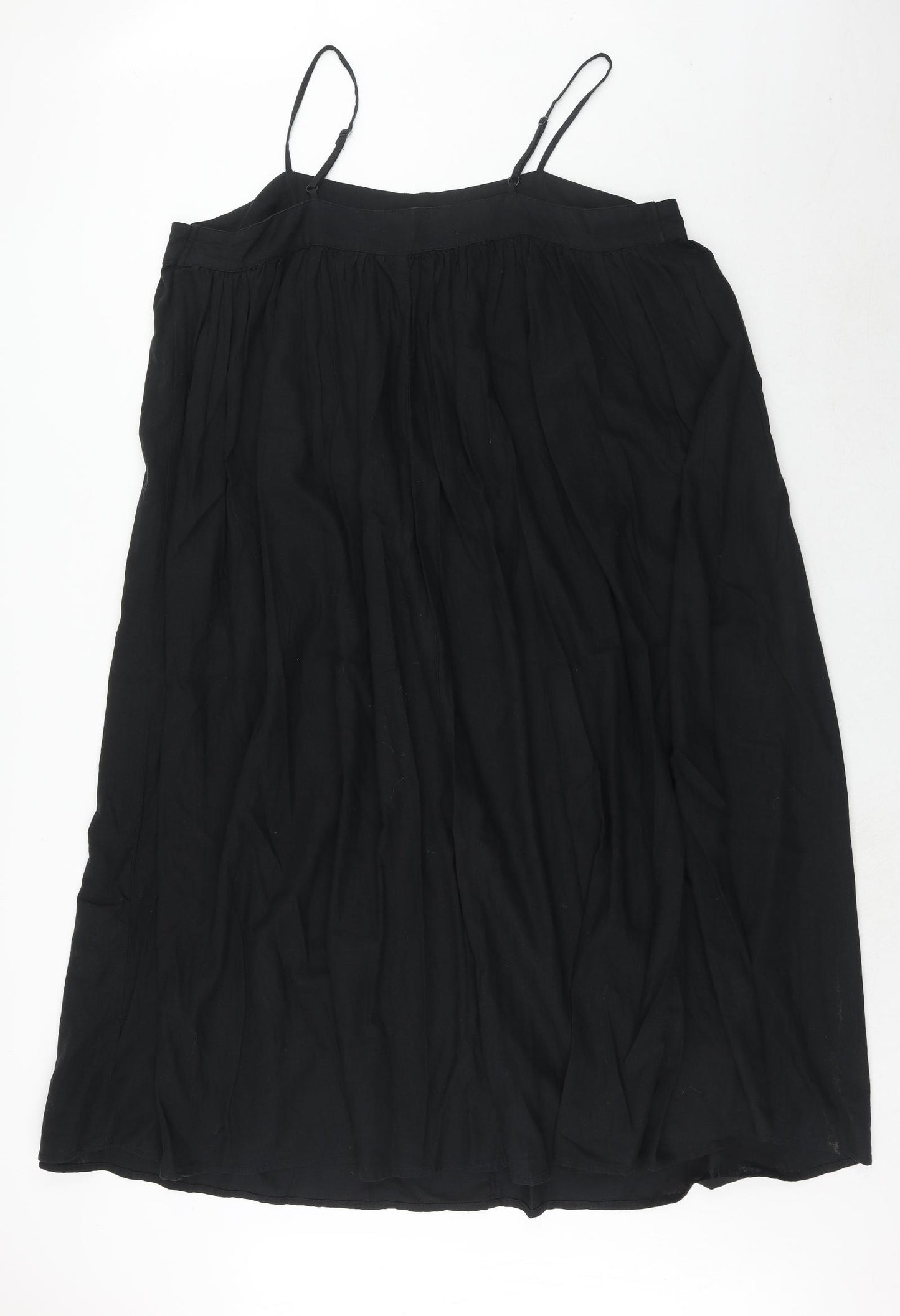 Marks and Spencer Womens Black Linen Slip Dress Size 18 Round Neck Pullover