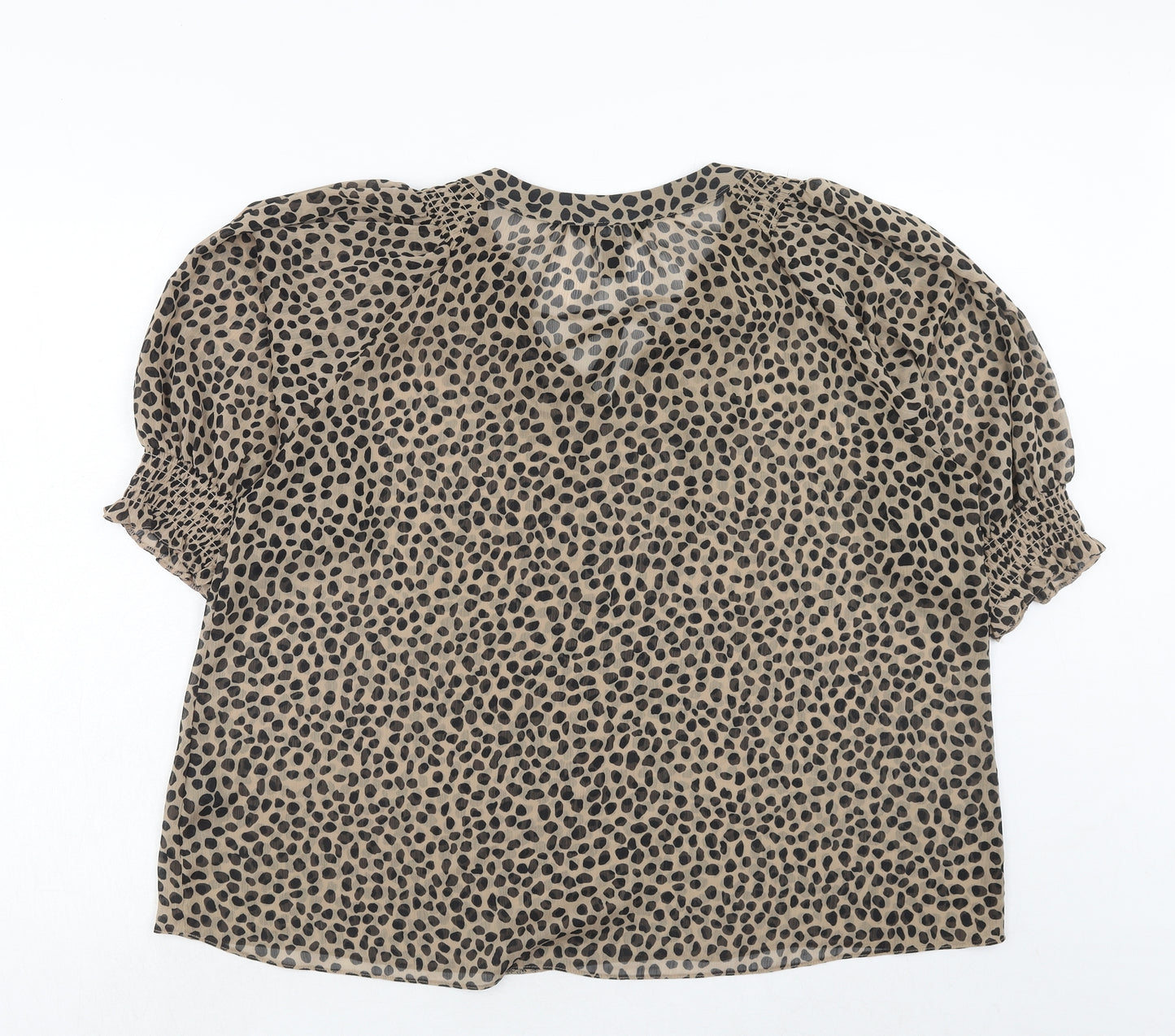 New Look Womens Brown Geometric Polyester Basic Blouse Size 16 V-Neck