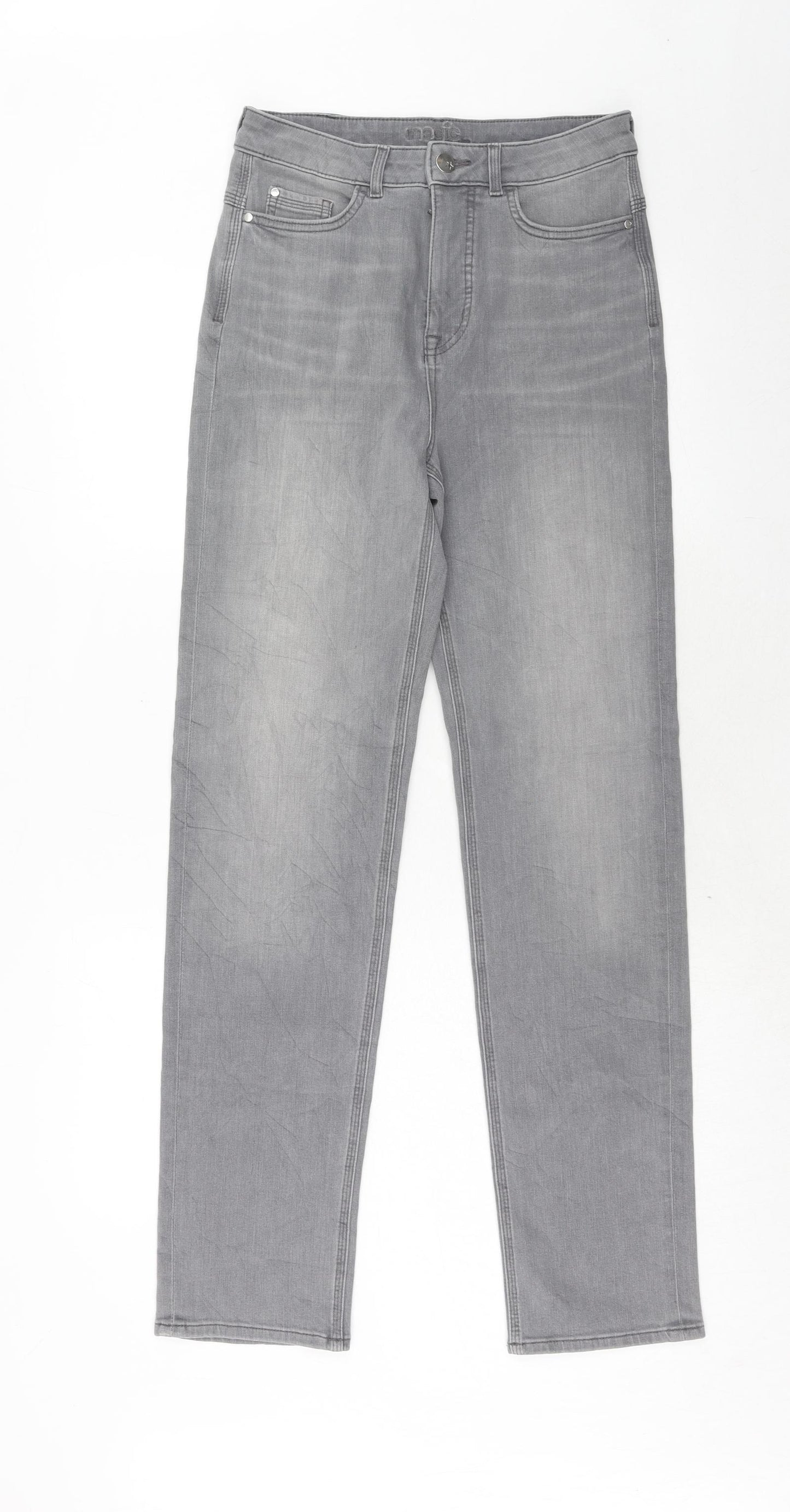 Marks and Spencer Womens Grey Cotton Straight Jeans Size 10 Regular Zip