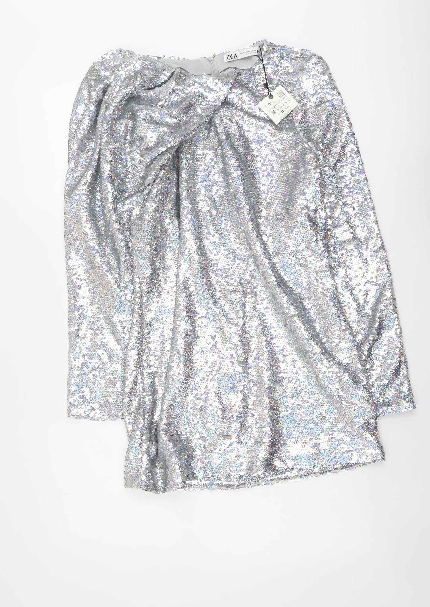 Zara Womens Silver Polyester Mini Size M Boat Neck Zip