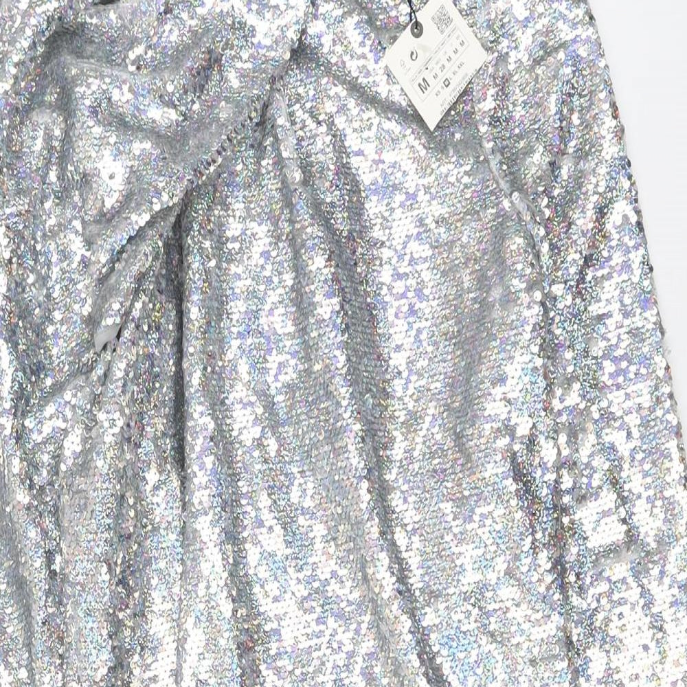 Zara Womens Silver Polyester Mini Size M Boat Neck Zip
