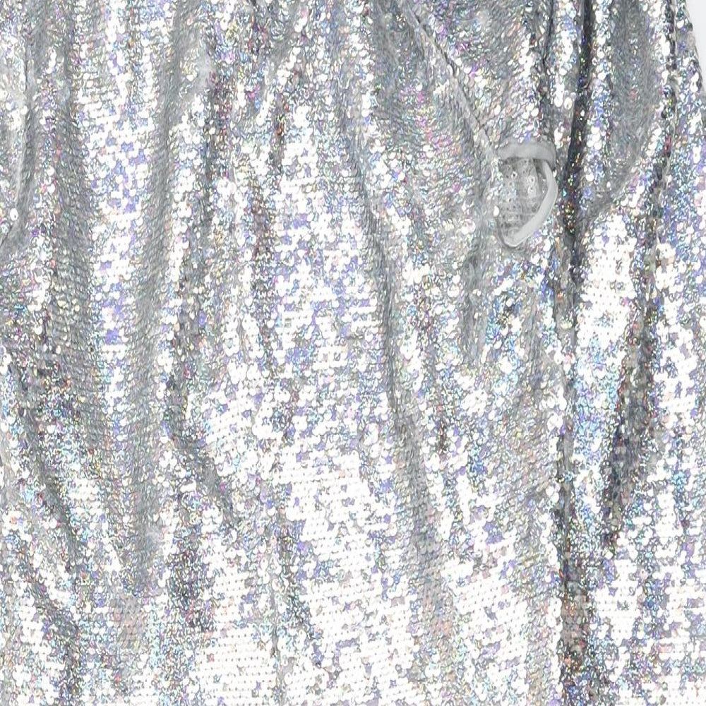 Zara Womens Silver Polyester Mini Size M Boat Neck Zip