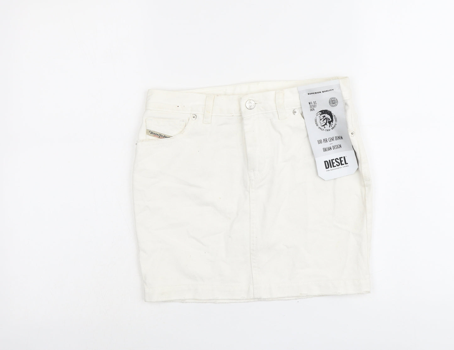 Diesel Womens Ivory Cotton Mini Skirt Size 23 in Button