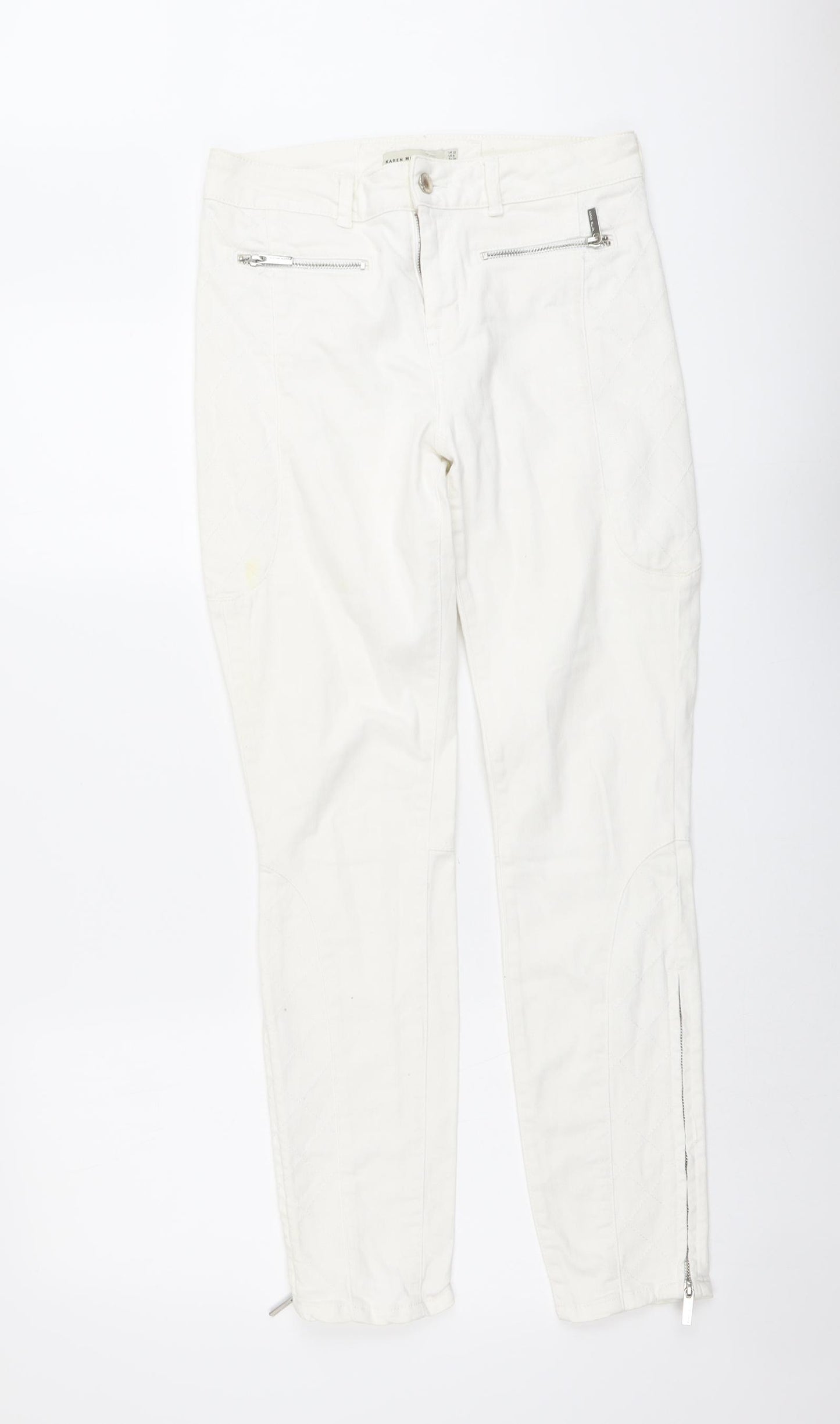 Karen Millen Womens Ivory Cotton Skinny Jeans Size 10 L29 in Regular Button