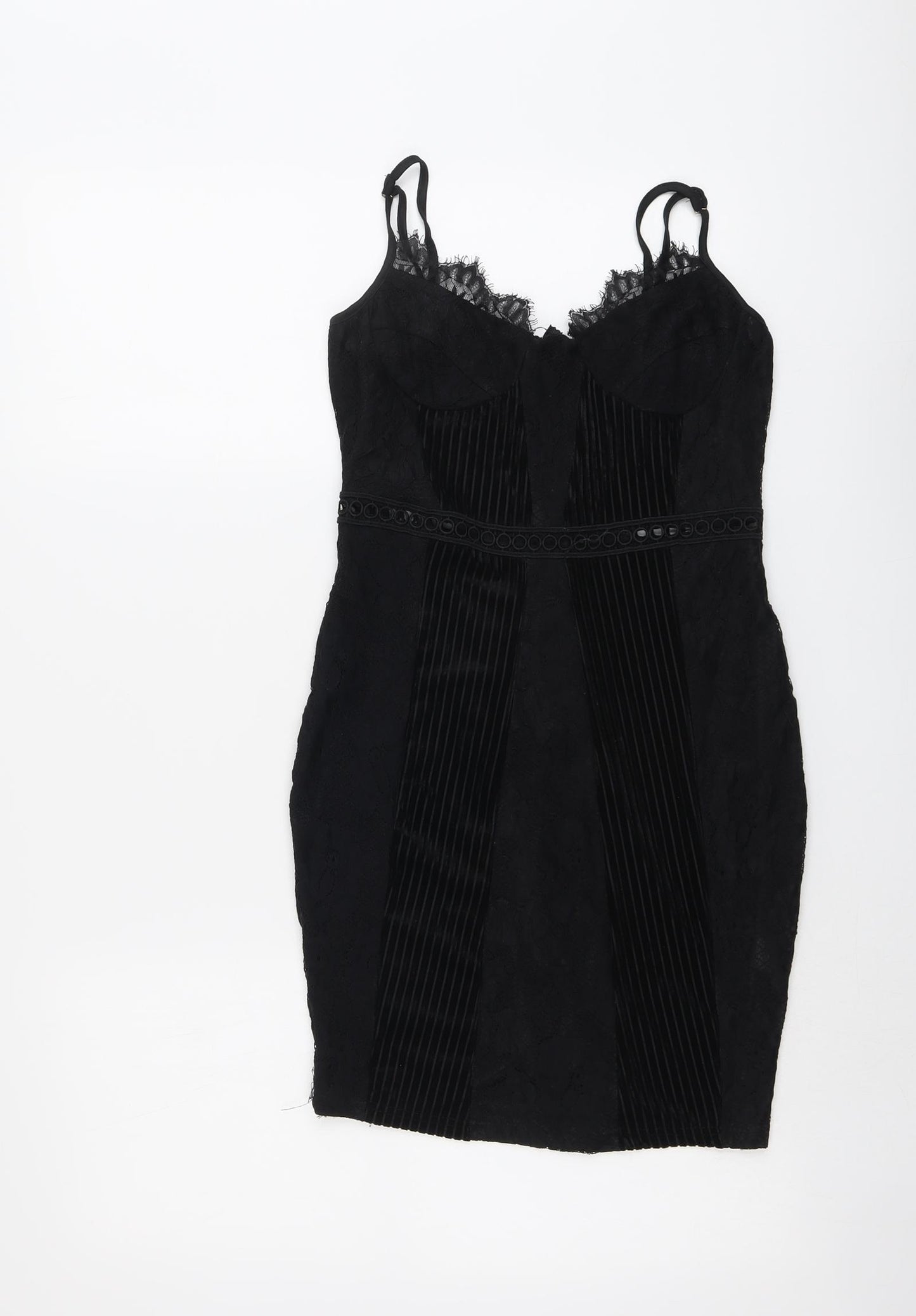 PRETTYLITTLETHING Womens Black Polyester Bodycon Size 8 Sweetheart Zip