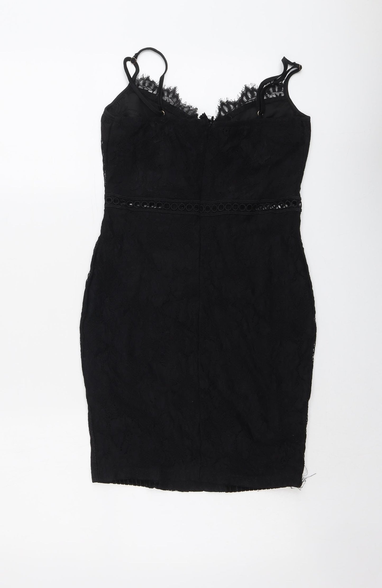 PRETTYLITTLETHING Womens Black Polyester Bodycon Size 8 Sweetheart Zip
