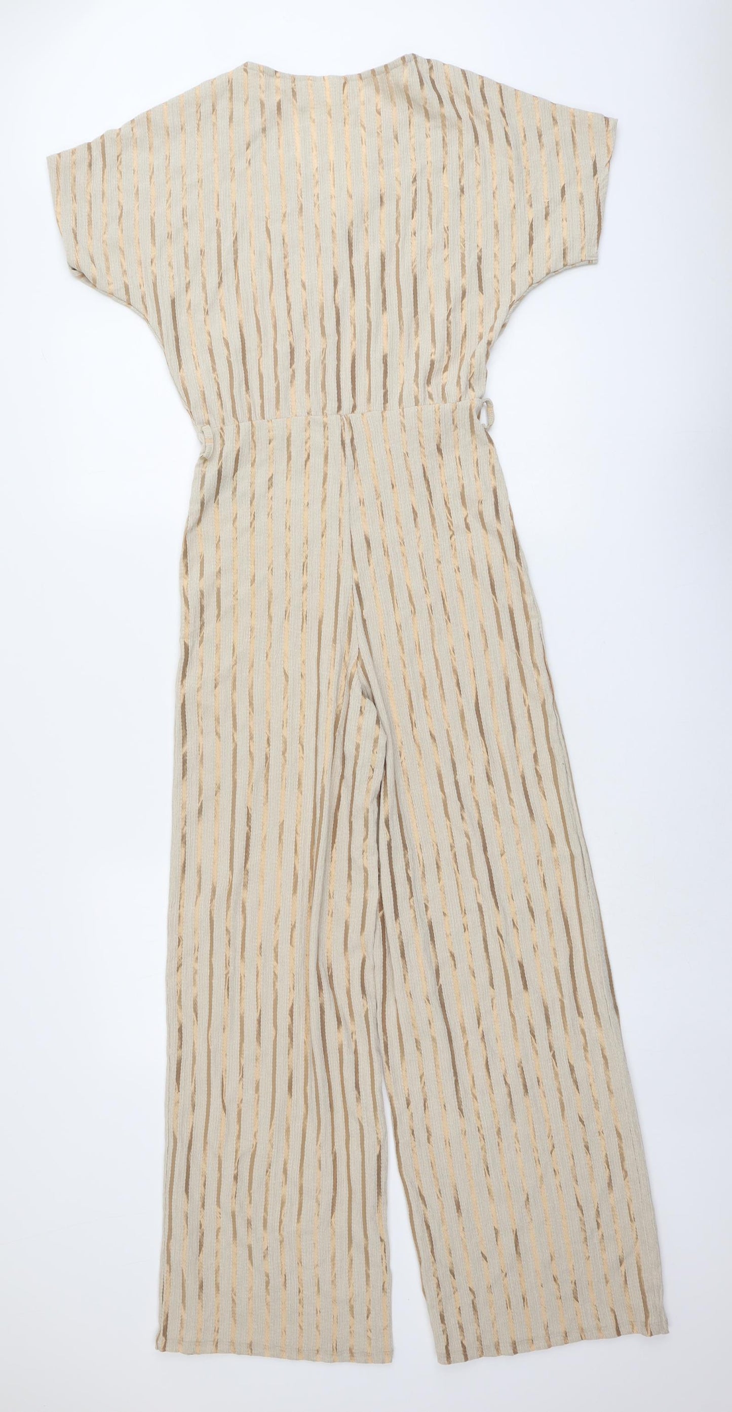 H&M Womens Beige Striped Polyester Jumpsuit One-Piece Size XS Pullover