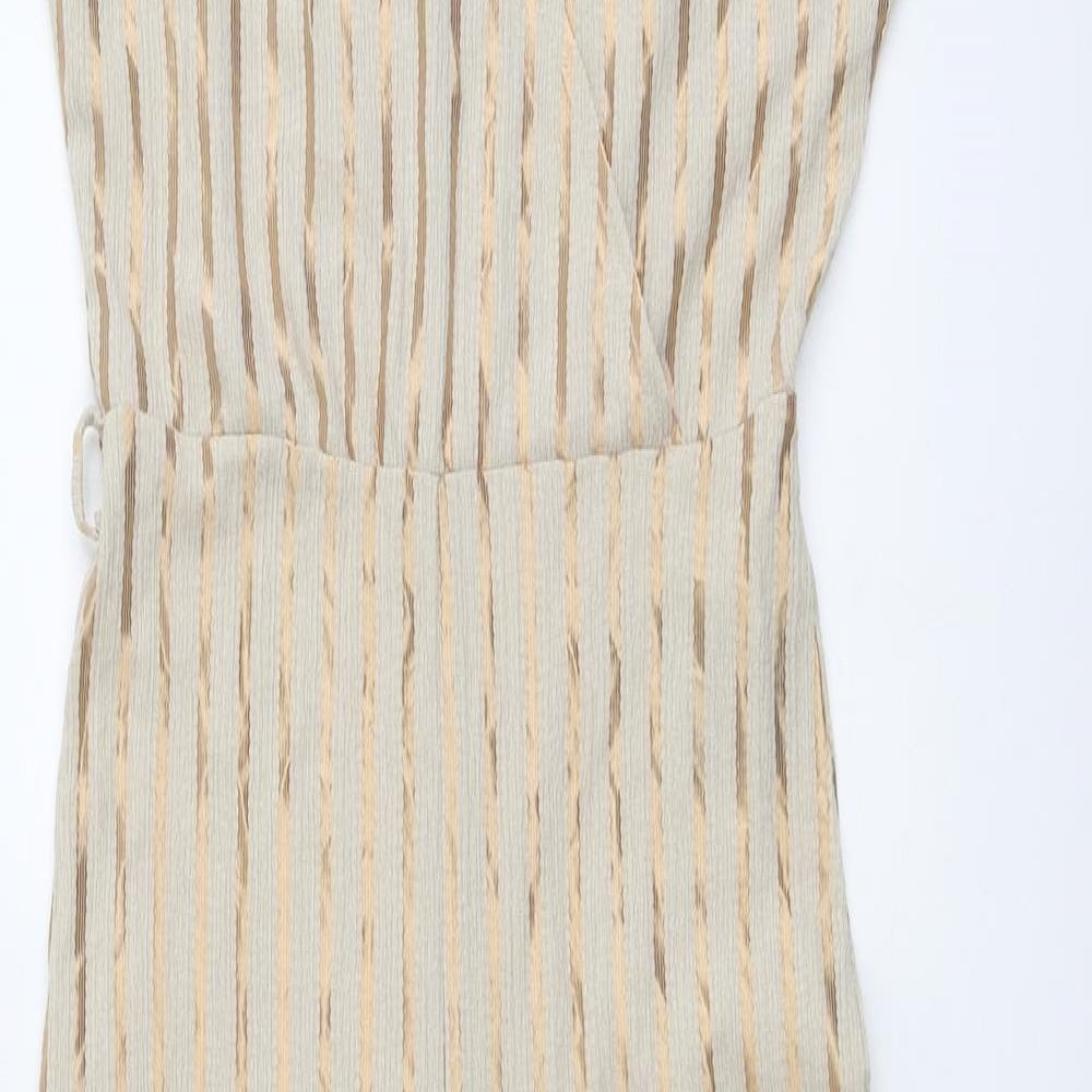 H&M Womens Beige Striped Polyester Jumpsuit One-Piece Size XS Pullover