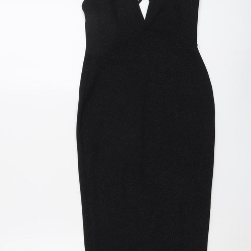 Edge Womens Black Polyester Bodycon Size 6 V-Neck Pullover