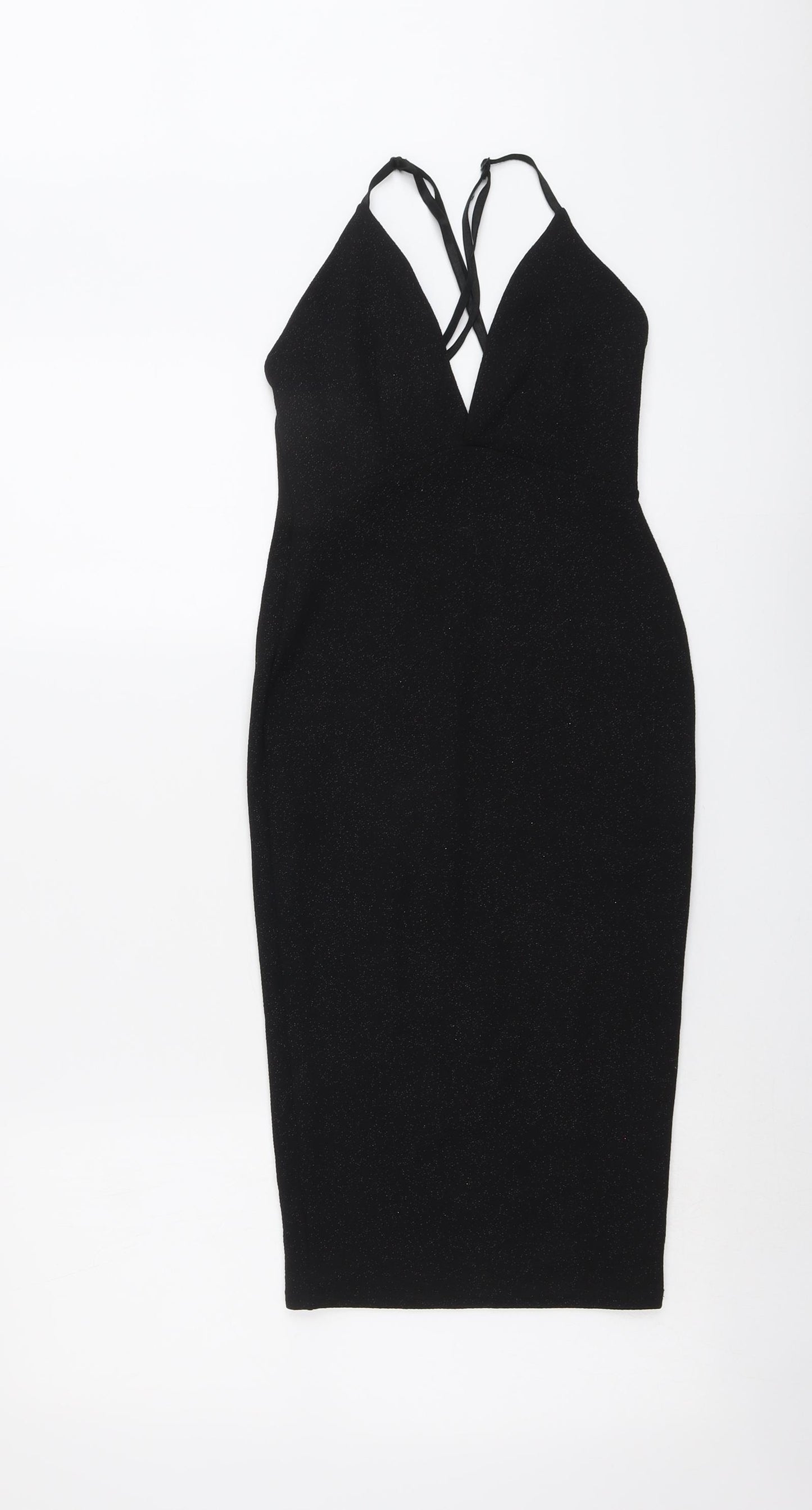 Edge Womens Black Polyester Bodycon Size 6 V-Neck Pullover