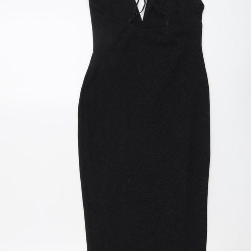 Edge Womens Black Polyester Bodycon Size 6 V-Neck Pullover
