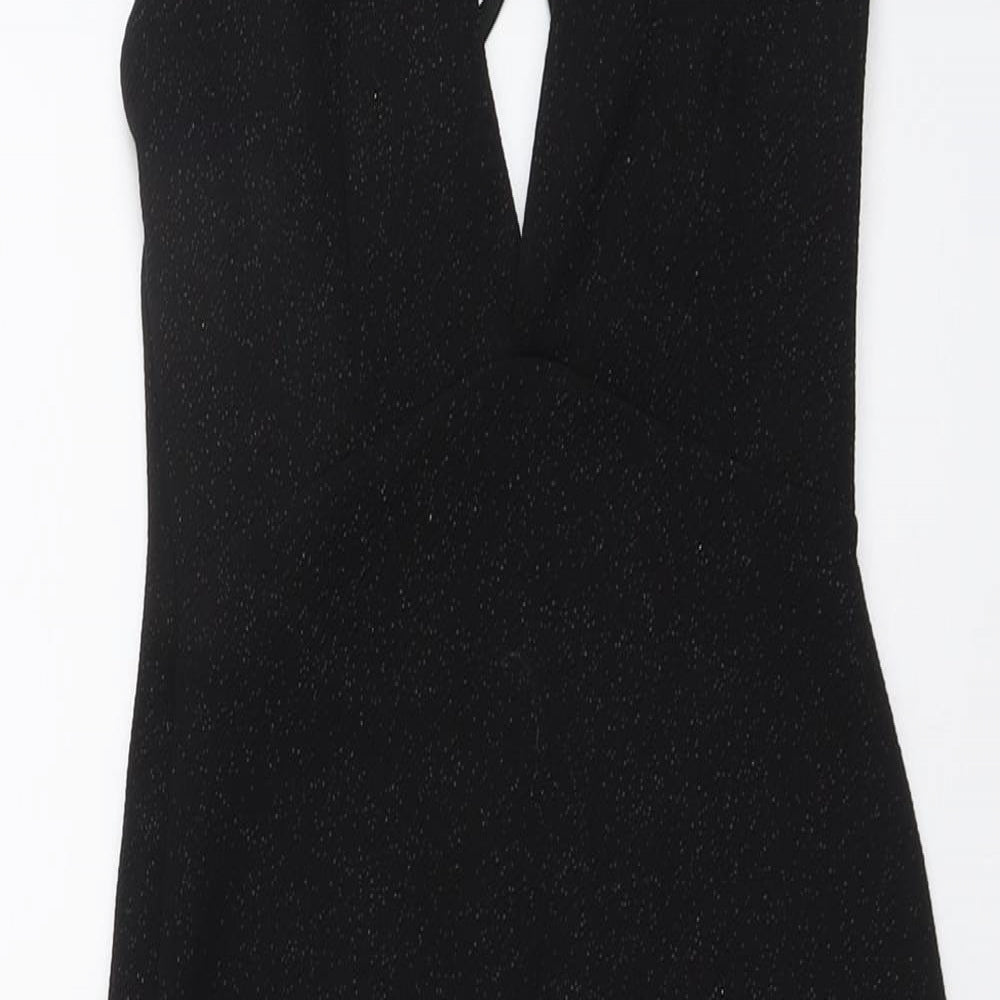 Edge Womens Black Polyester Bodycon Size 6 V-Neck Pullover