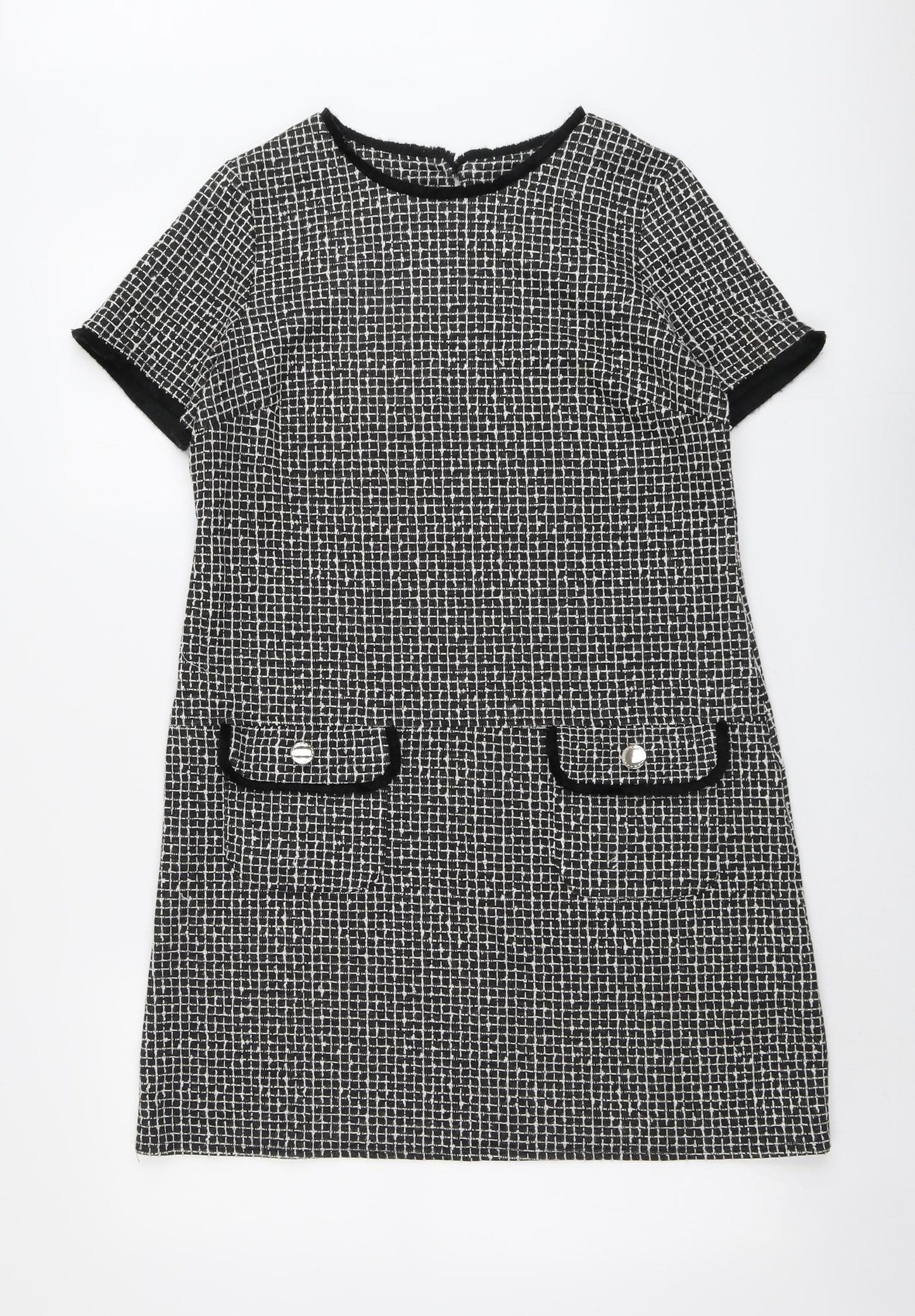 Dorothy Perkins Womens Black Geometric Polyester A-Line Size 14 Round Neck Button