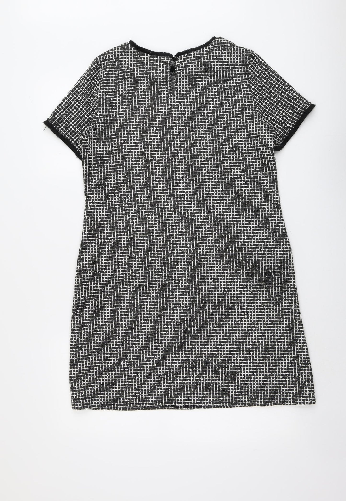 Dorothy Perkins Womens Black Geometric Polyester A-Line Size 14 Round Neck Button