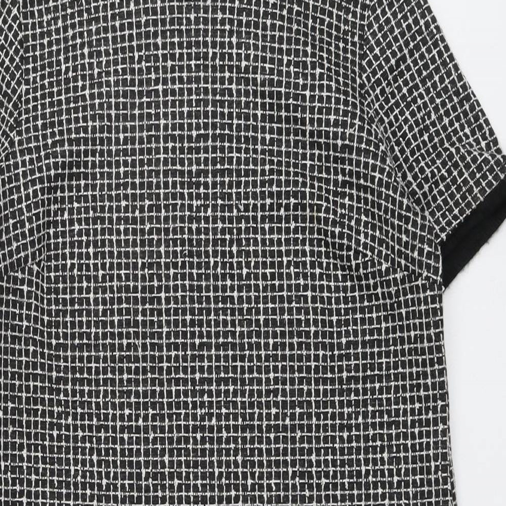 Dorothy Perkins Womens Black Geometric Polyester A-Line Size 14 Round Neck Button