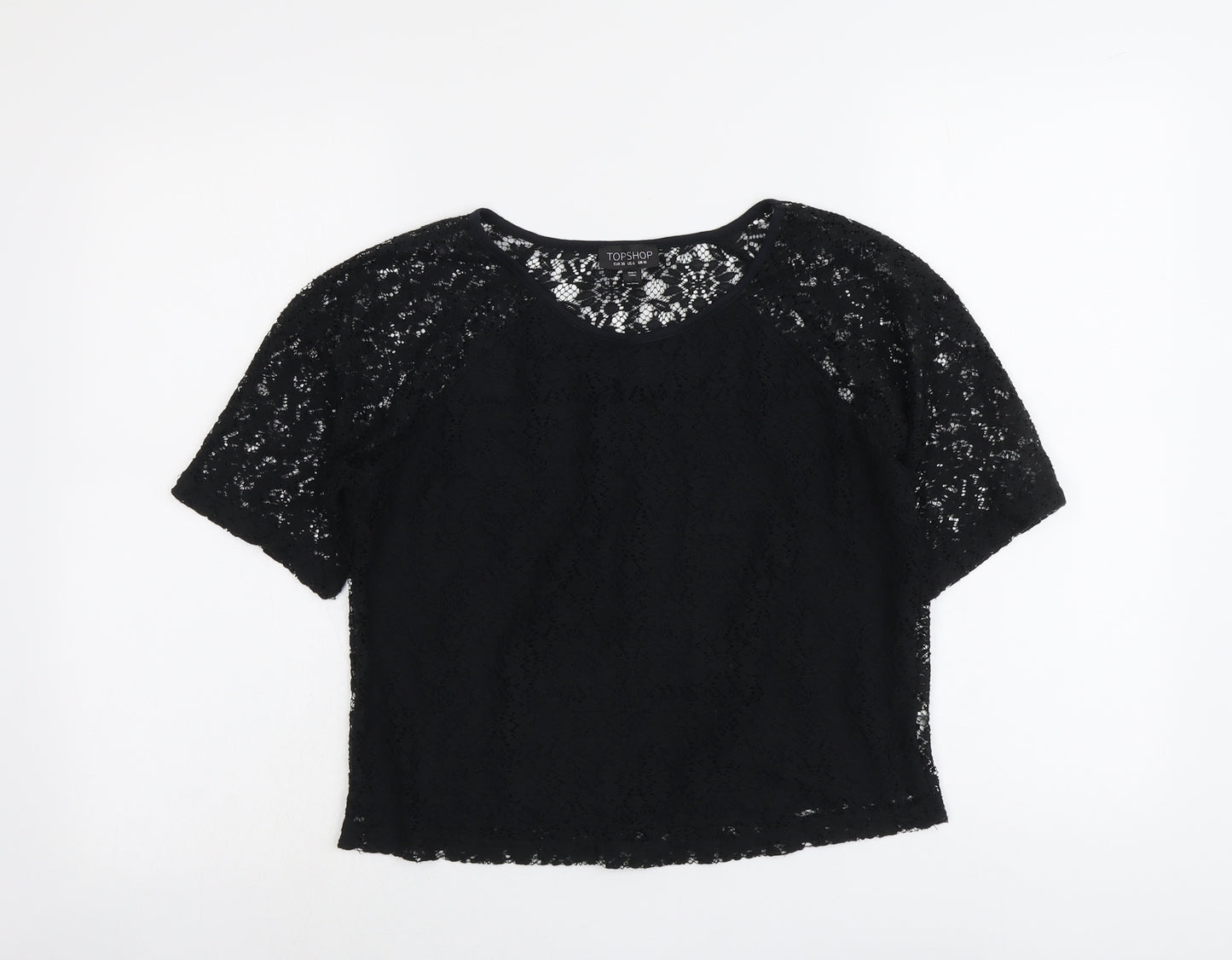 Topshop Womens Black Polyester Basic Blouse Size 10 Boat Neck