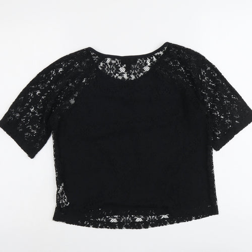 Topshop Womens Black Polyester Basic Blouse Size 10 Boat Neck