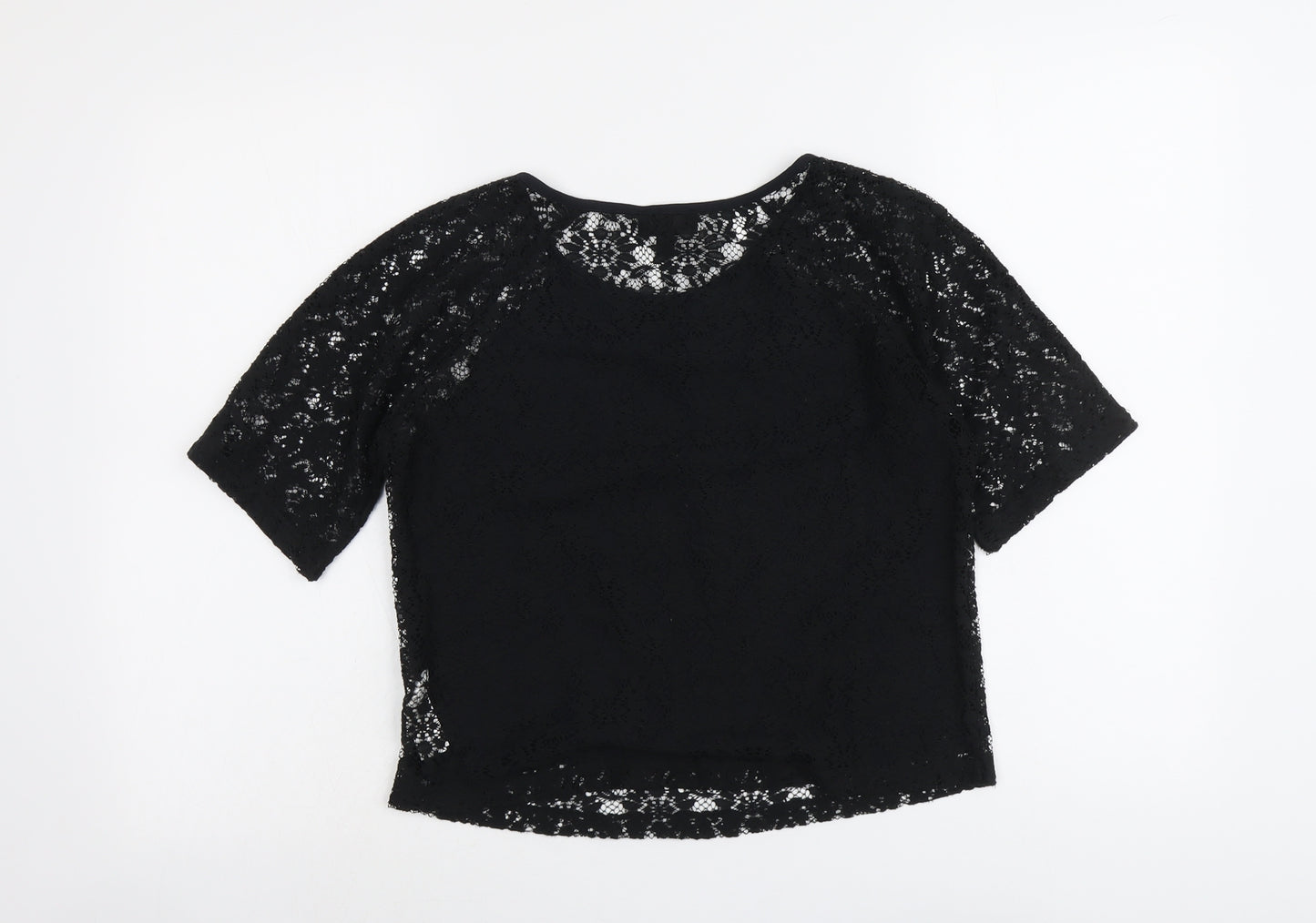 Topshop Womens Black Polyester Basic Blouse Size 10 Boat Neck