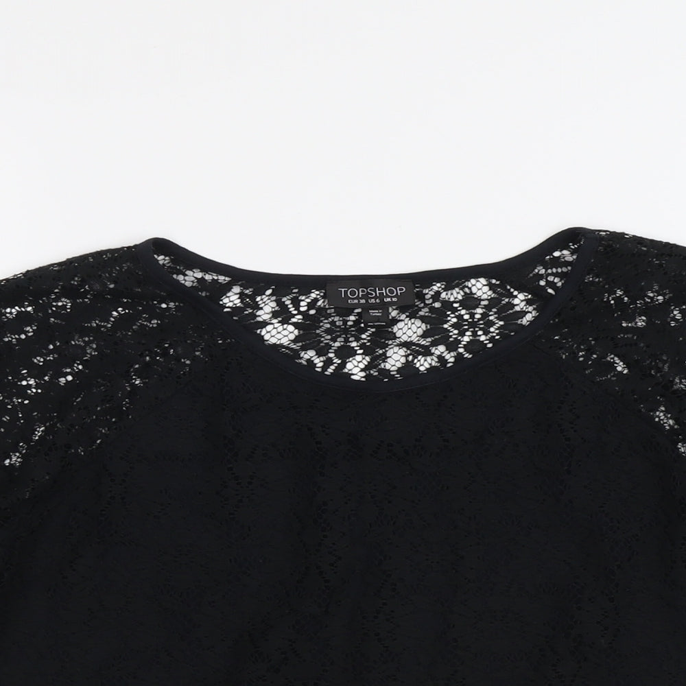 Topshop Womens Black Polyester Basic Blouse Size 10 Boat Neck